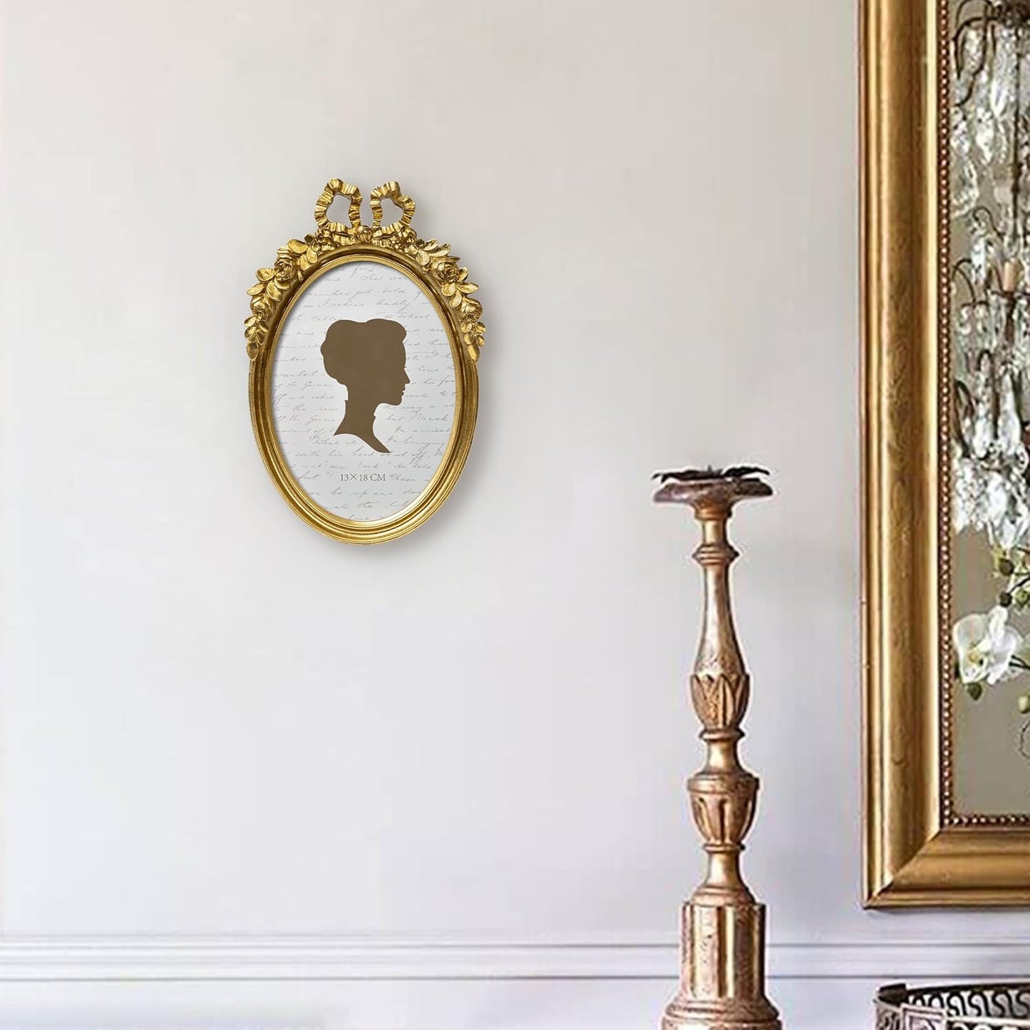 AELS 5x7 Inch Bow Vintage Picture Frame, Floral Rose Antique Oval Gold Photo Frames with Glass Front, Elegant Photo Display, Tabletop Wall Hanging, Gift Ideas