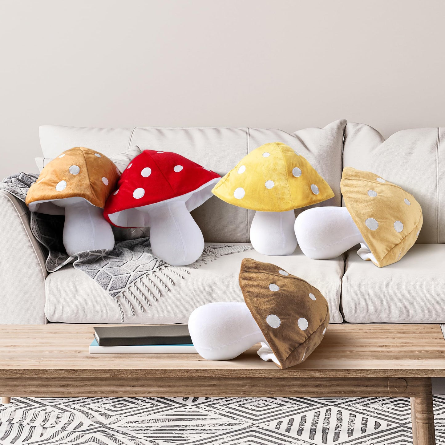 AELS 15.35 Inches Mushroom Pillow, Cute 3D Polka Dot Mushroom Plush, Decorative Throw Pillow for Mushroom Lover Sofa Couch Living Room Bedroom Nursery Decor, Red