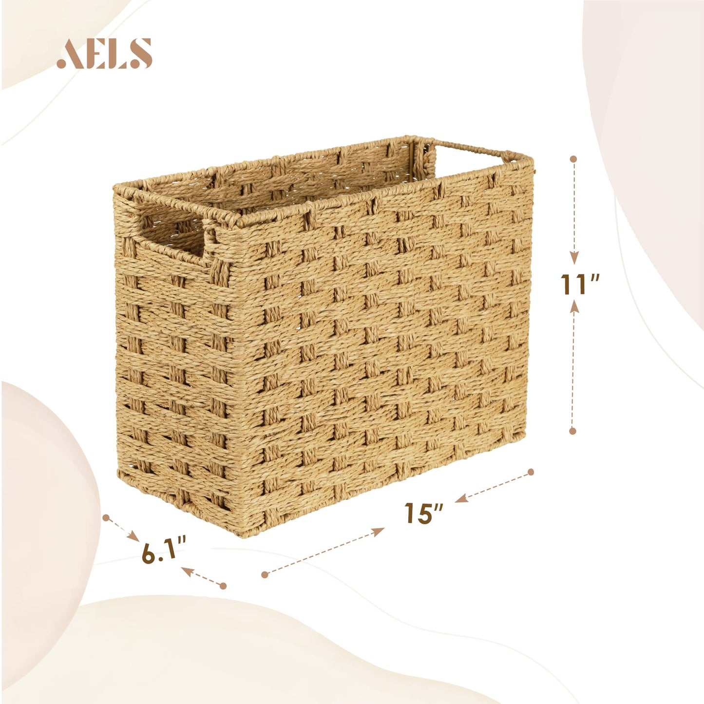 AELS Woven Natural Fibre Magazine Holder, Scalloped Edge Magazine Rack Floor, Hand-woven Magazine Organizer, Magazine Basket, Boho Modern Farmhouse Book Basket, File Newspaper Mail Holder for Office