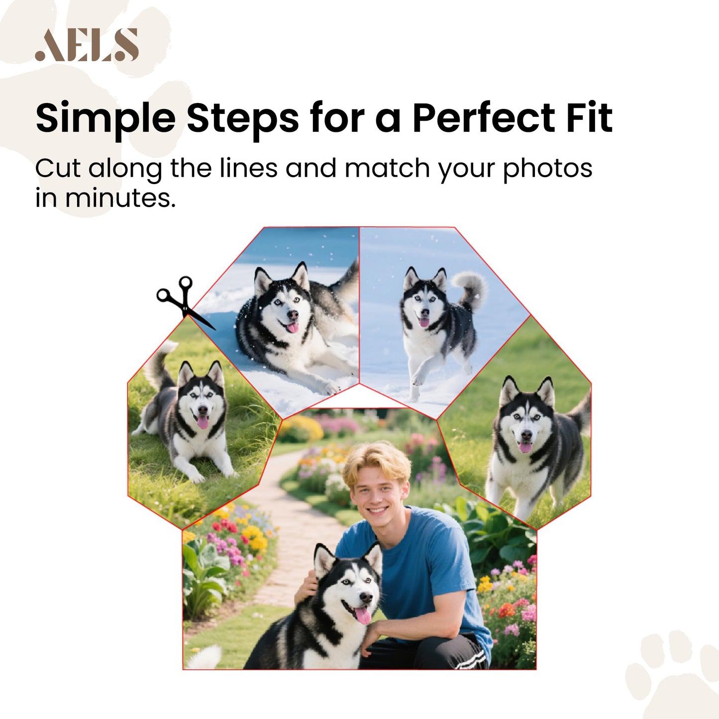 AELS Dog Paw Print Photo Collage Frame, Holds 5 Pictures of Pets & Owners, Ideal Gift for Dog Lovers Moms & Dads, Black Pet Memorial Keepsake and Wall Décor, 10.24" x 11.4"