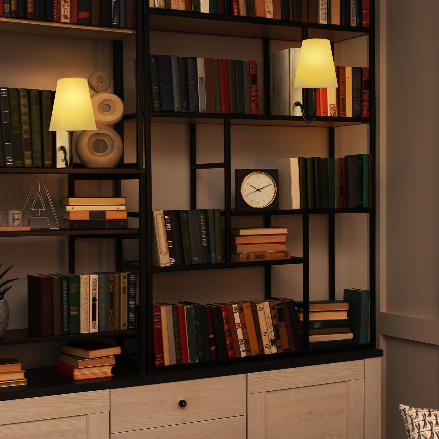 AELS Wooden Bookshelf Lamp with Bulb, Cordless Touch Dimmable Table Lamp with Linen Fabric Shade, Battery Operated, Modern Decorative Bookend, Book Sconce for Office Home Bedroom Bookshelf, Dark Brown