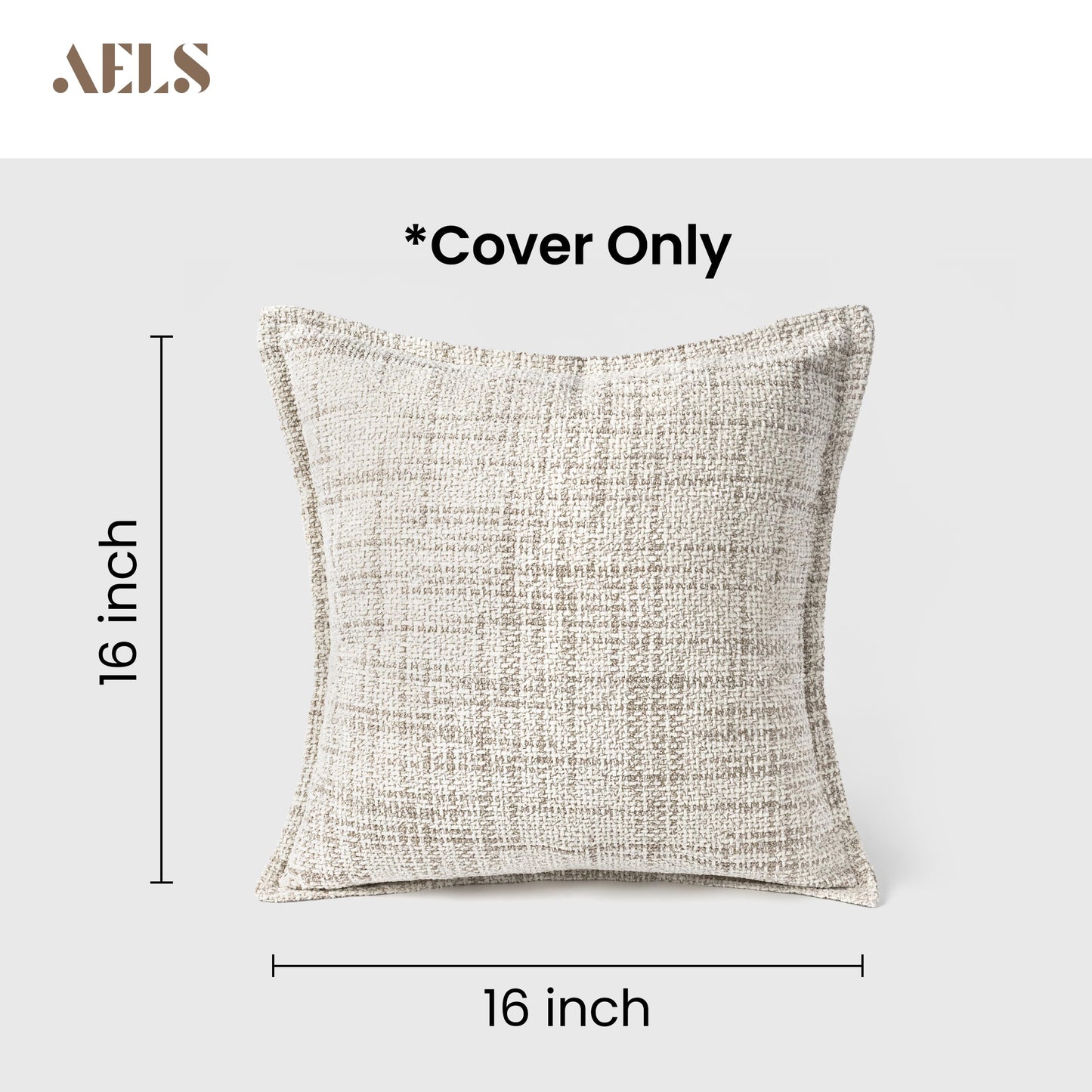 AELS 16x16 Decorative Chenille Farmhouse Throw Pillow Covers, Woven Pillow Case, Set of 2, Boho Textured Cushion Cover for Sofa Couch Living Room (Cover ONLY), Beige