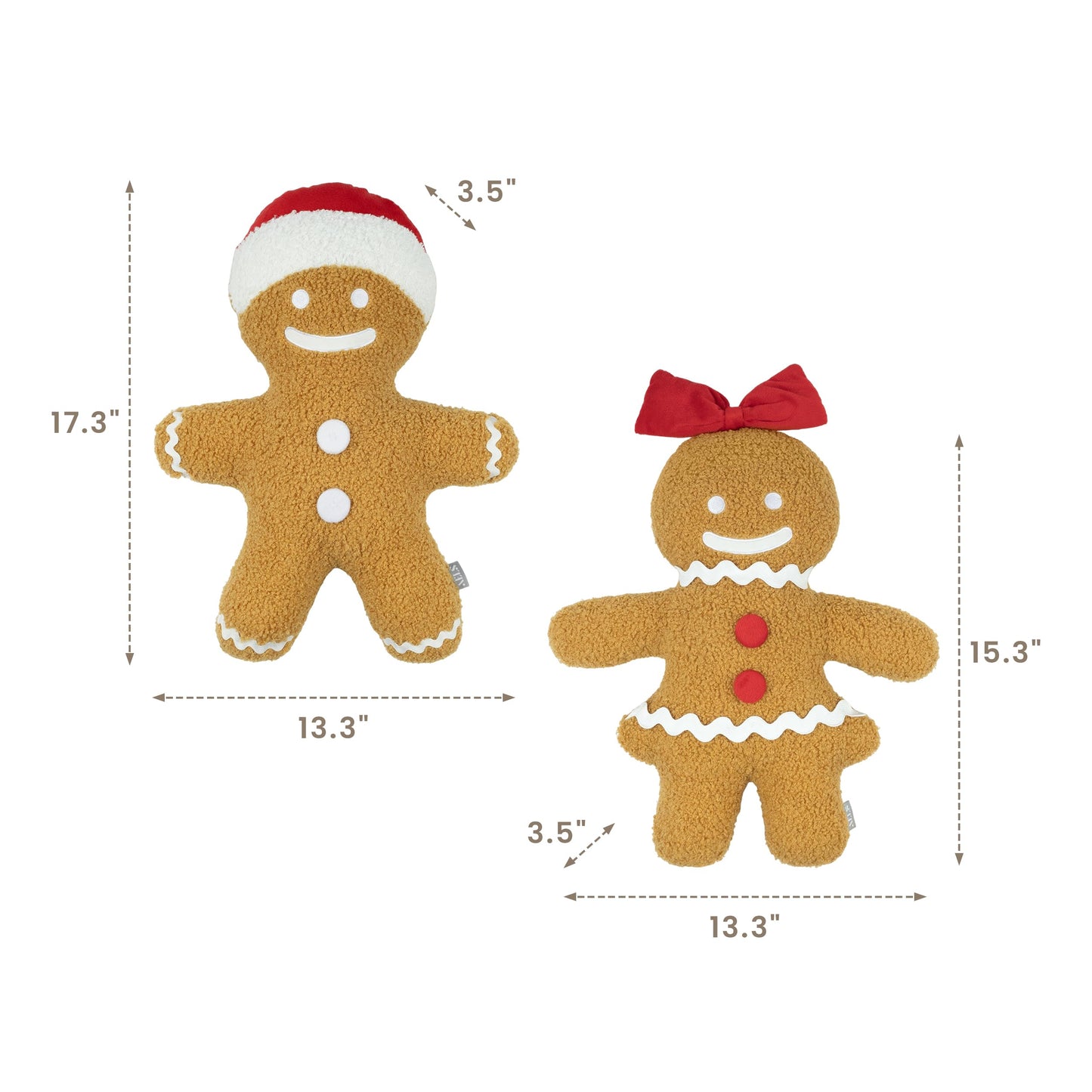 AELS Gingerbread Man Pillow Set of 2, 17.3" & 16" Christmas Decorative Throw Pillows, Gingerbread Boy & Girl Shaped Plush for Christmas, Living Room Bedroom Decoration