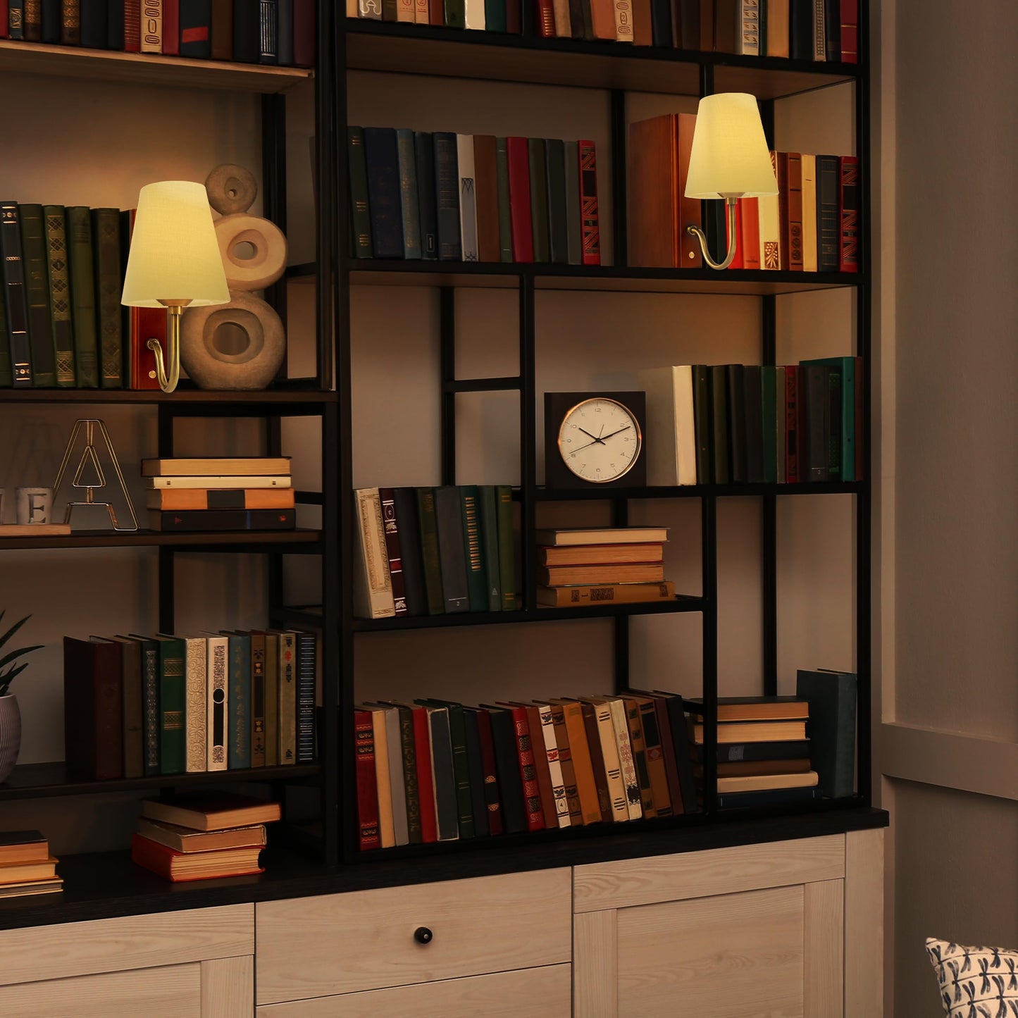 AELS Wooden Bookshelf Lamp with Bulb, Cordless Touch Dimmable Table Lamp with Linen Fabric Shade, Battery Operated, Modern Decorative Bookend, Book Sconce for Office Home Bedroom Bookshelf, Dark Brown