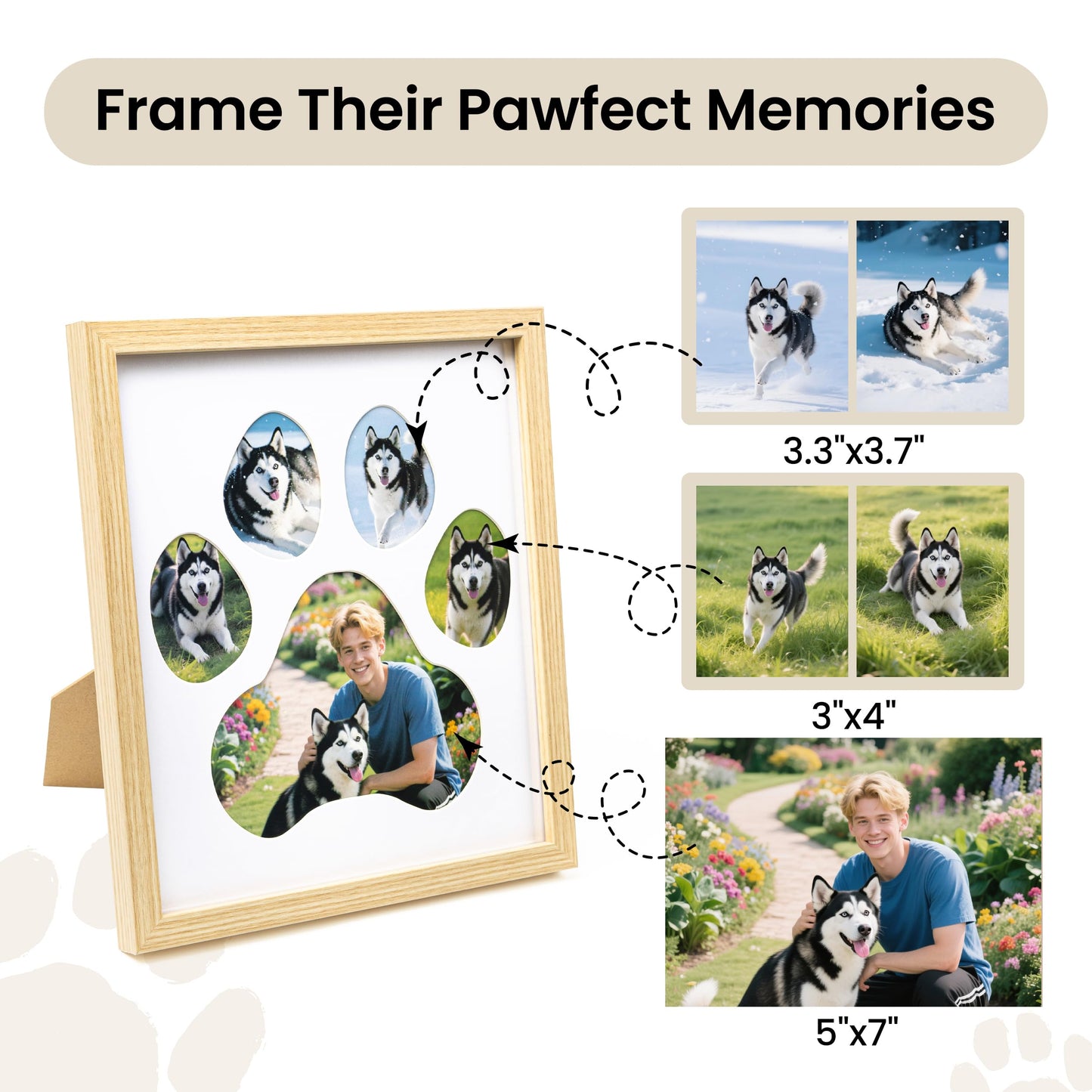 AELS Dog Paw Print Photo Collage Frame, Holds 5 Pictures of Pets & Owners, Ideal Gift for Dog Lovers Moms & Dads, Black Pet Memorial Keepsake and Wall Décor, 10.24" x 11.4"