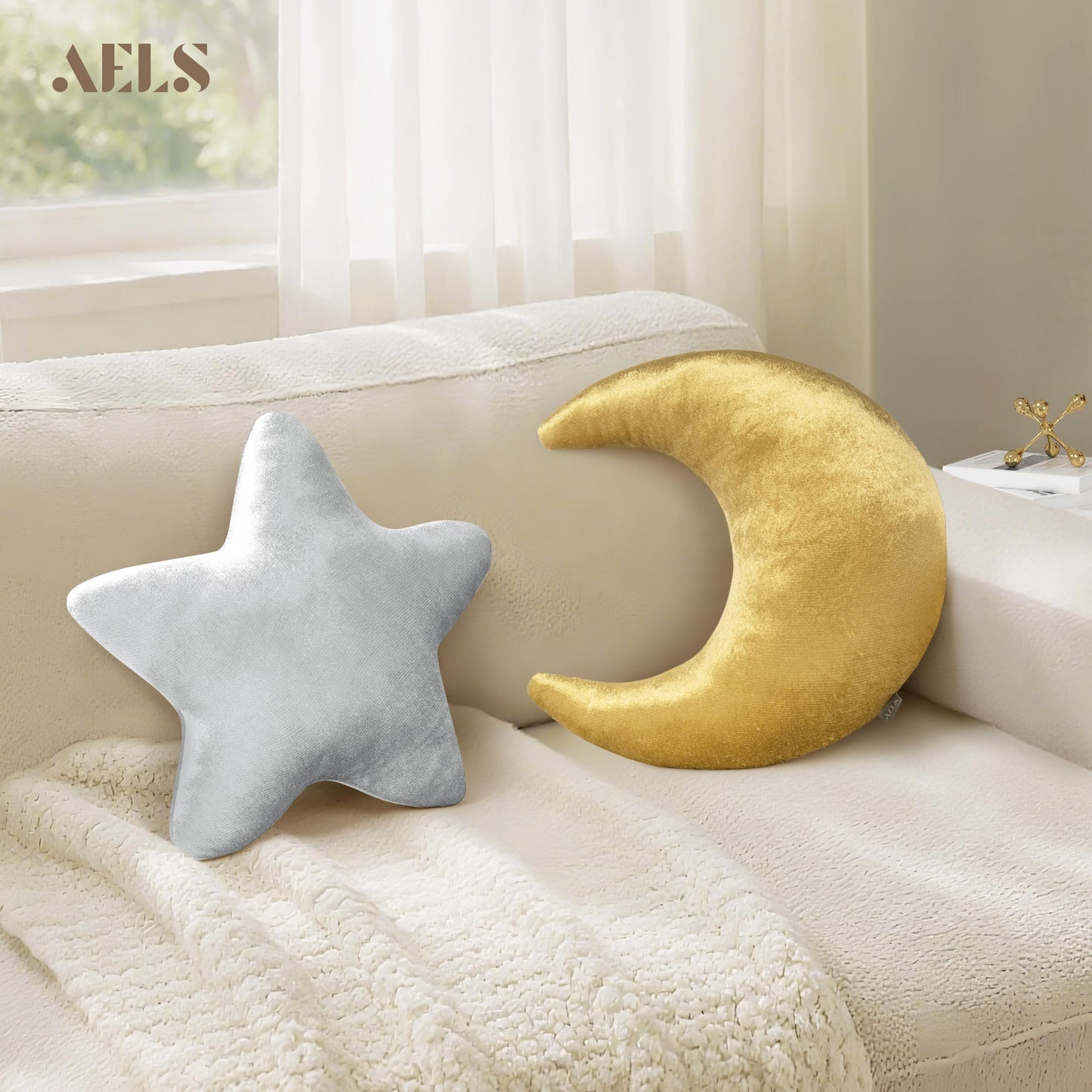 AELS Star Pillow - 19.6" Soft Velvet Star Shaped Decorative Throw Pillow for Couch, Bed, Living Room, Nursery, Home Decor Gift for Christmas, Birthday, Baby Shower, Gold