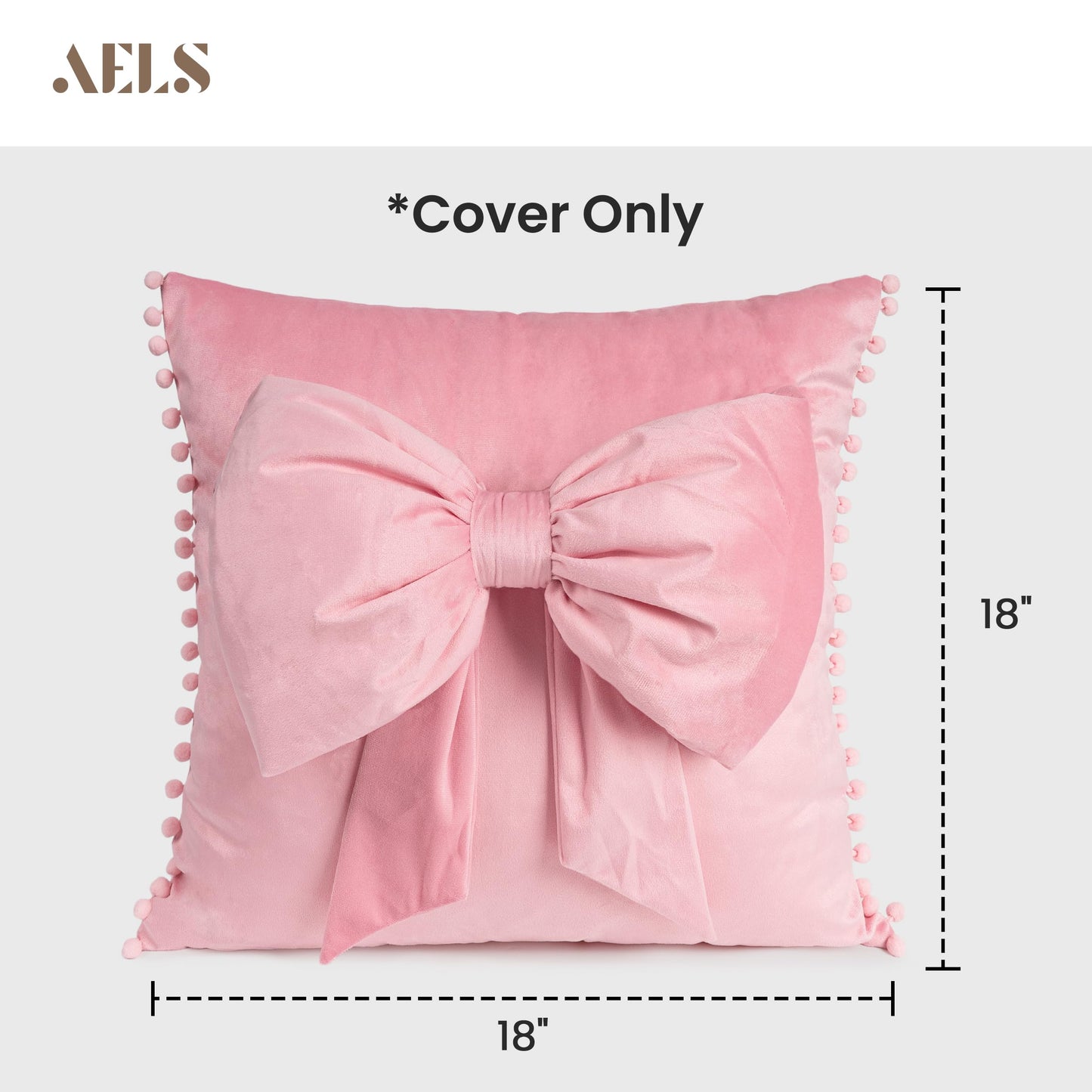 AELS Bow Pillow Cover, 18x18 Bow Decorative Set of 2, Velvet Bowknot Pillow Cover with Pom-poms for Valentine's Day, Wedding, Christmas, Living Room, Bedroom, Nursery Decor, Navy Blue