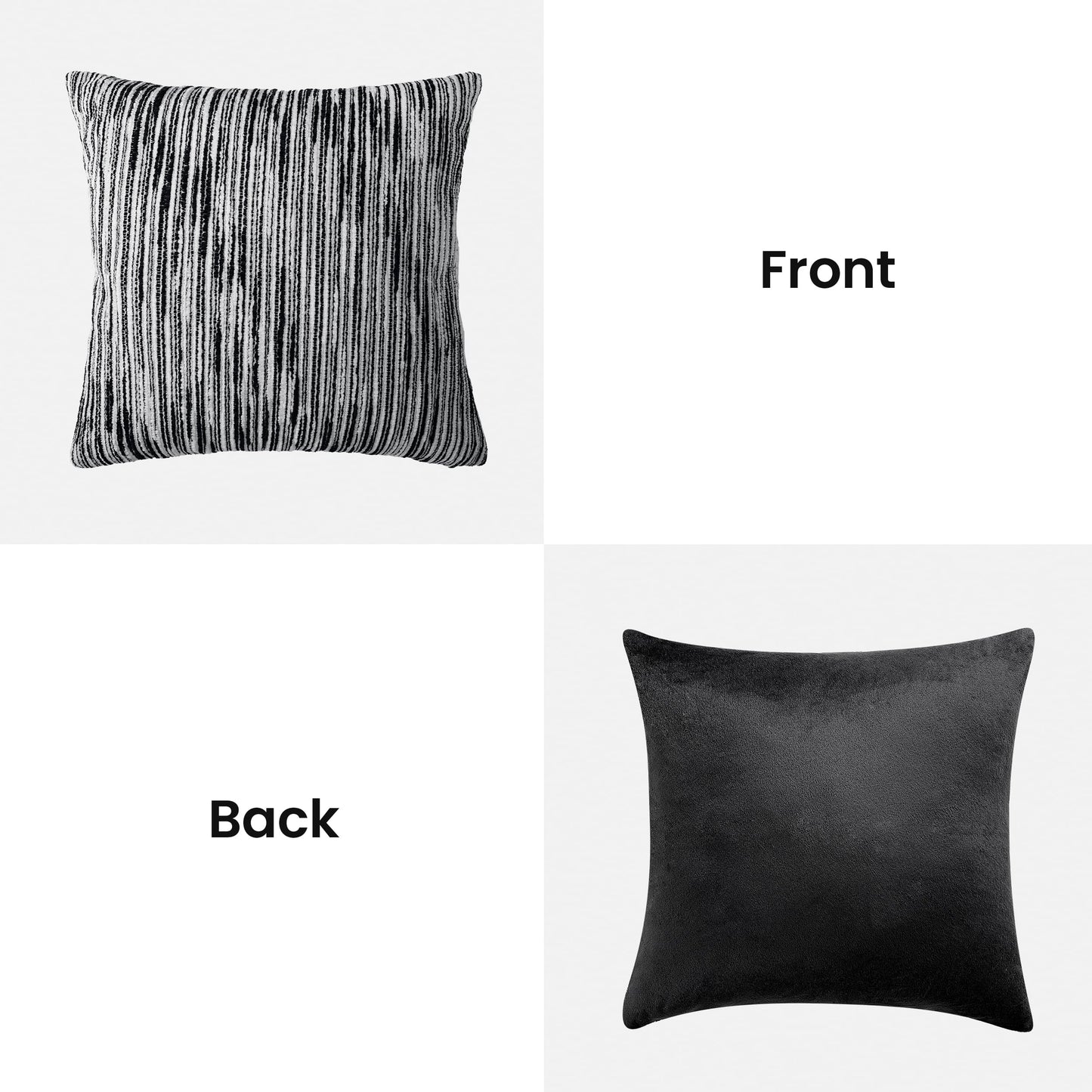AELS 18x18 Decorative Farmhouse Throw Pillow Covers, Chenille Striped Pillow Case, Set of 2, Boho Textured Cushion Cover for Sofa Couch Living Room (Cover ONLY), Black and White
