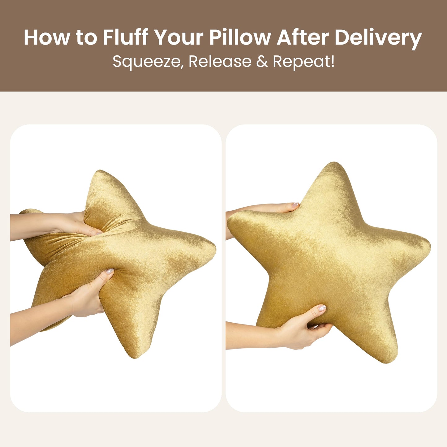 AELS Star Pillow - 19.6" Soft Velvet Star Shaped Decorative Throw Pillow for Couch, Bed, Living Room, Nursery, Home Decor Gift for Christmas, Birthday, Baby Shower, Gold