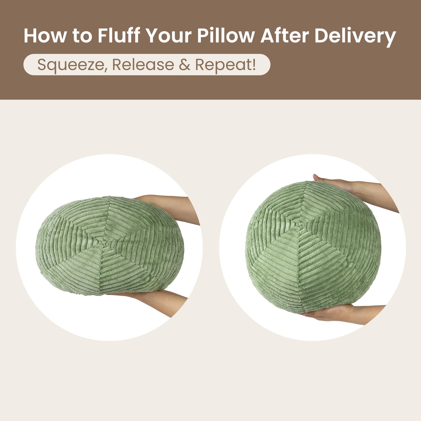 AELS Round Decorative Throw Pillows, Set of 2, 11.8"& 10" Corduroy Striped Ball Pillow Set for Couch Sofa Living Room Bedroom Nursery Decor, Mid Century Modern Home Decor, Sage Green