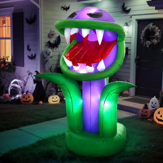 AELS 6 Ft Halloween Inflatable Air Blown Chomper with Blower and Adapter, Lighted Corpse Flower for Home Yard Garden Lawn Indoor Porch Outdoor Decoration, Halloween Party, Trick or Treat Night
