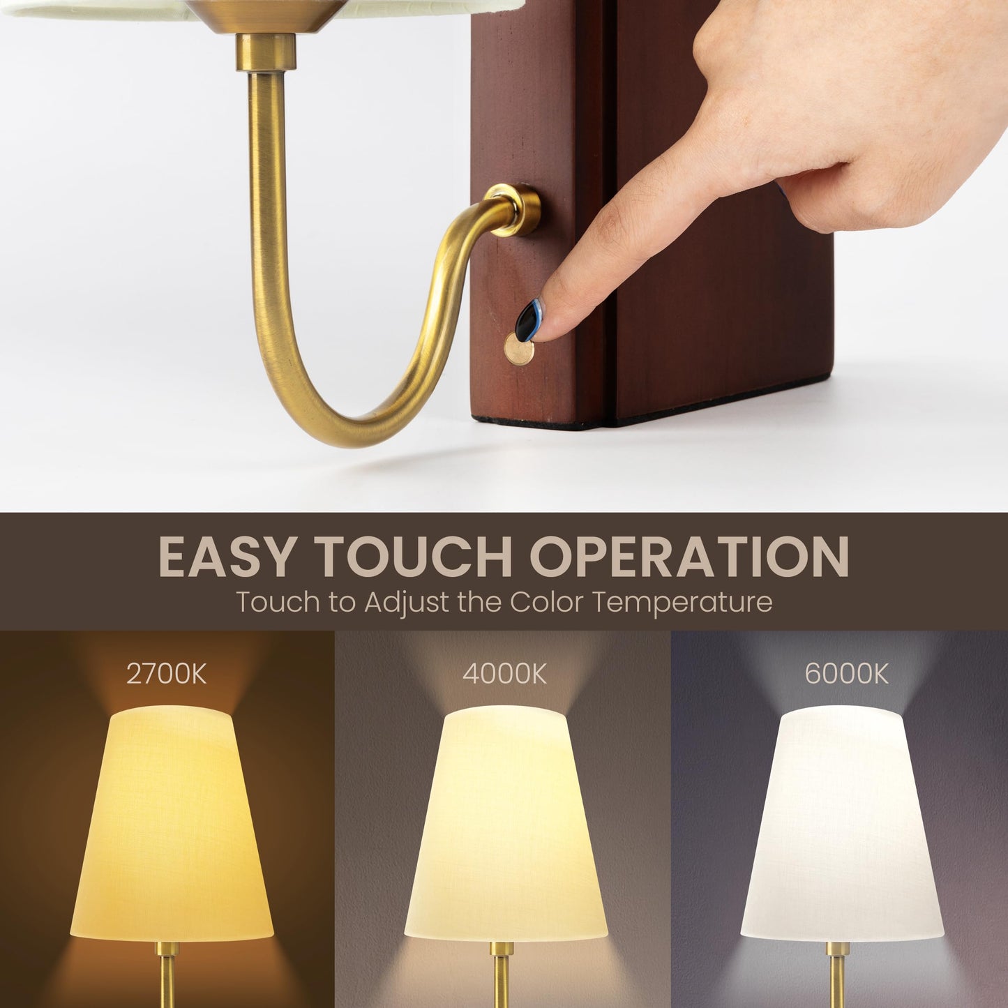 AELS Wooden Bookshelf Lamp with Bulb, Cordless Touch Dimmable Table Lamp with Linen Fabric Shade, Battery Operated, Modern Decorative Bookend, Book Sconce for Office Home Bedroom Bookshelf, Dark Brown