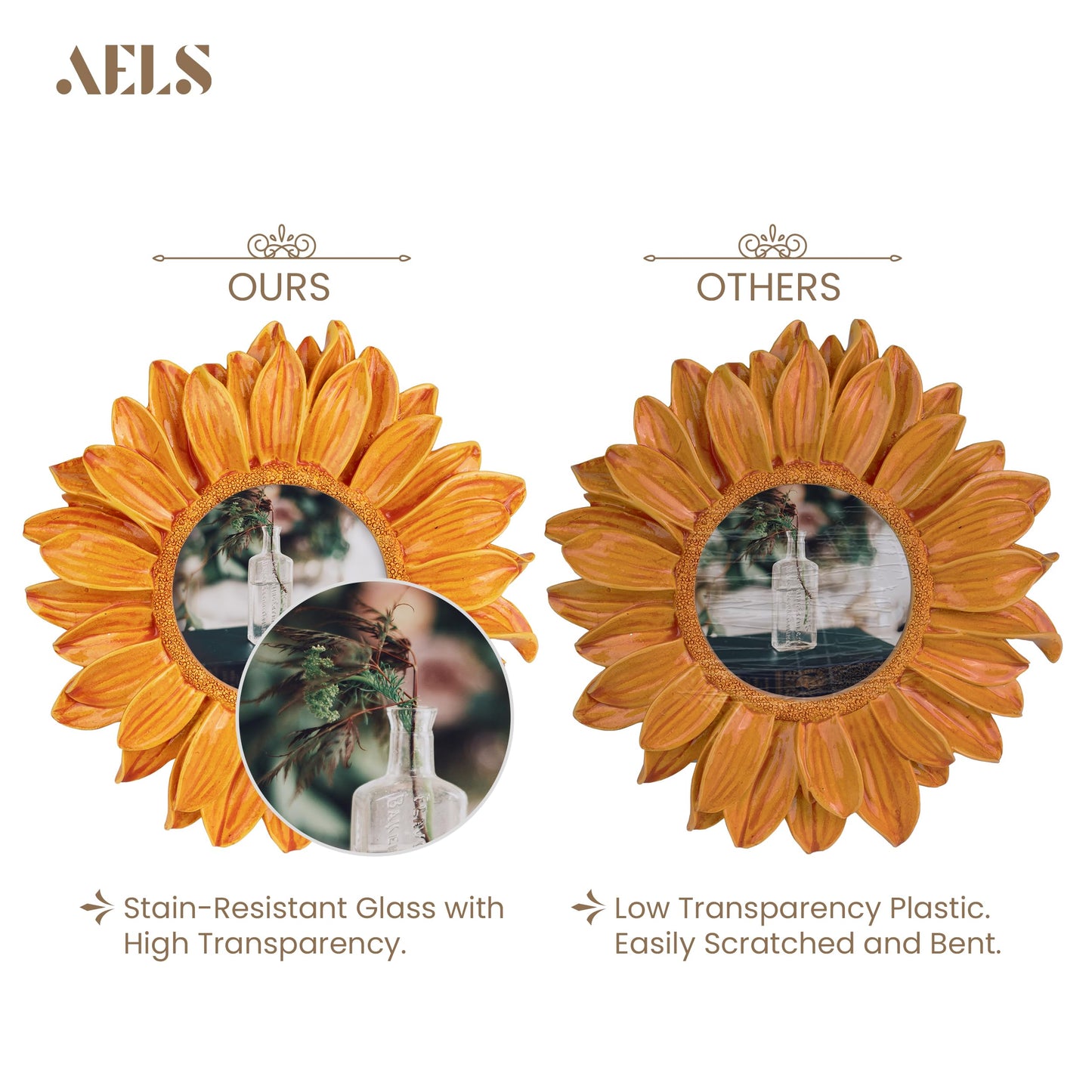 AELS 3x3 Inch Vintage Picture Frame, Elegant Antique Photo Frames with Glass Front, Photo Display, Tabletop Wall Hanging, Gift Ideas, Sunflower