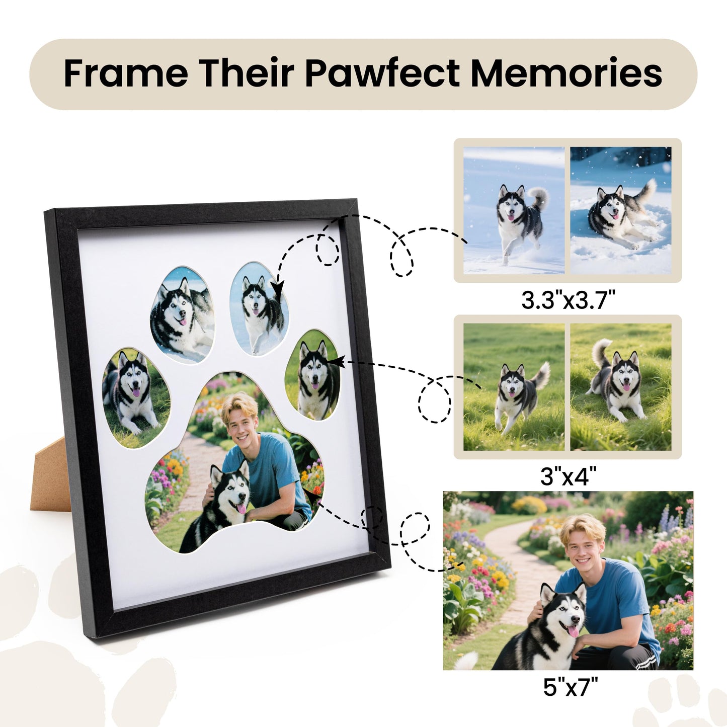 AELS Dog Paw Print Photo Collage Frame, Holds 5 Pictures of Pets & Owners, Ideal Gift for Dog Lovers Moms & Dads, Black Pet Memorial Keepsake and Wall Décor, 10.24" x 11.4"