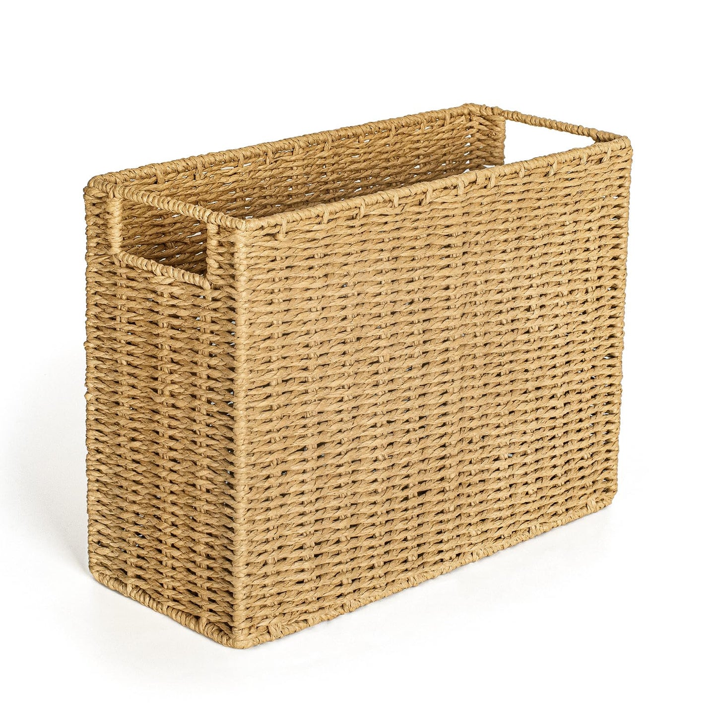 AELS Woven Natural Fibre Magazine Holder, Scalloped Edge Magazine Rack Floor, Hand-woven Magazine Organizer, Magazine Basket, Boho Modern Farmhouse Book Basket, File Newspaper Mail Holder for Office