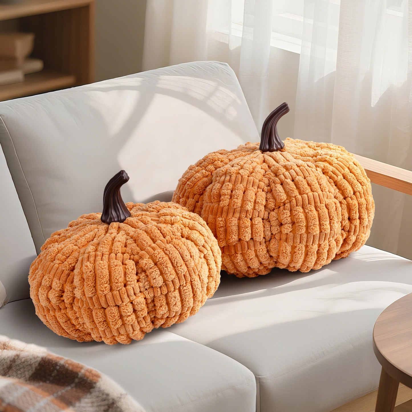 AELS Pumpkin Pillows Halloween Pumpkin Pillow, Fall Thanksgiving Decorative Throw Pillow, 14 Inch 3D Pumpkin Throw Pillows for Home, Party, Gift, Pumpkin Orange