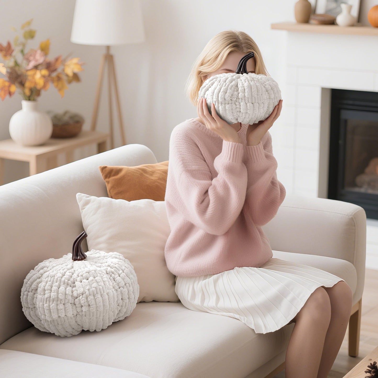 AELS Pumpkin Pillows Halloween Pumpkin Pillow, Fall Thanksgiving Decorative Throw Pillow, 14 Inch 3D Pumpkin Throw Pillows for Home, Party, Gift, Pumpkin Orange