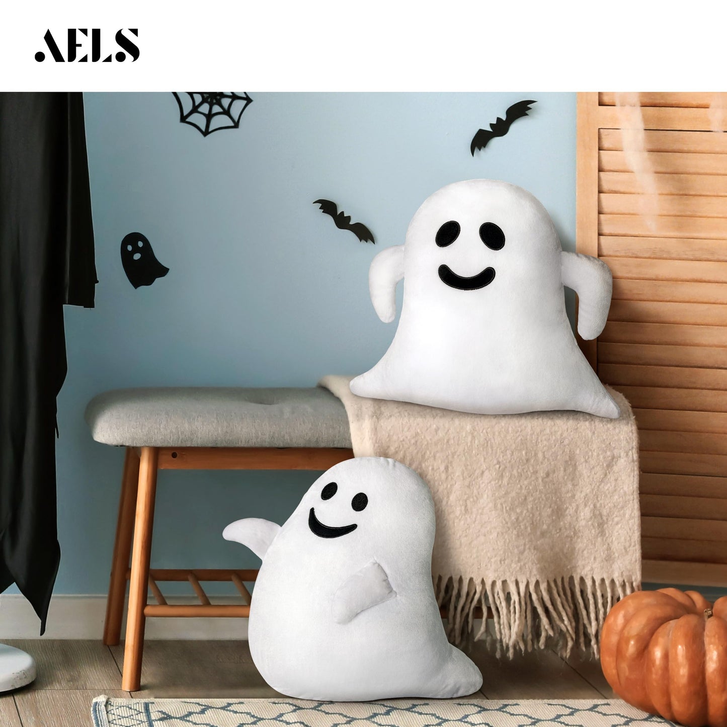 AELS Ghost Decorative Throw Pillow Cover Set of 3, Halloween Decorations, 19.6" &17.3" &15.7" Halloween Pillows Case for Holiday Party Home, Decor for Living Room Bedroom, Cover ONLY, Without Insert