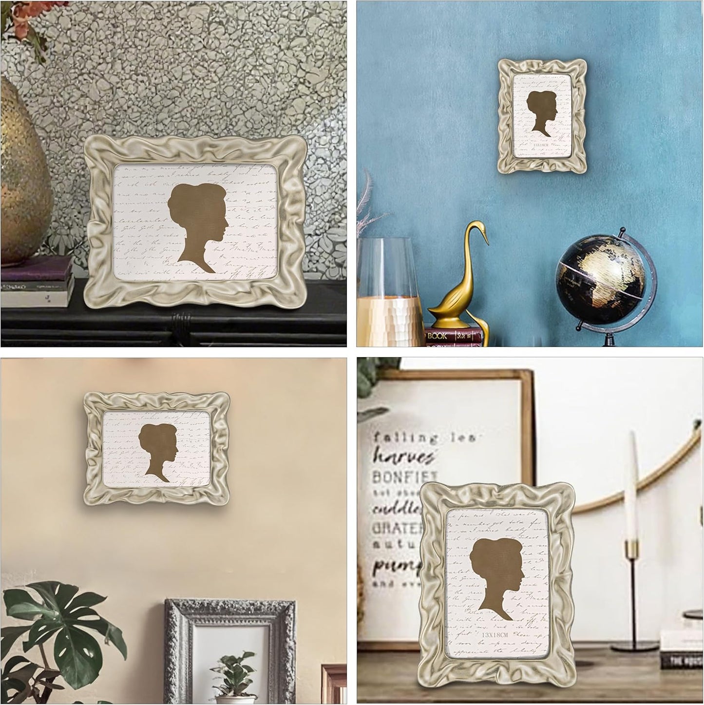 AELS 5x7 Inch Satin Nickel Ruffled Textured Scalloped Picture Frame, Wavy Organic Modern Mid Century Modern Antique Photo Frame with Glass Front, Tabletop Wall Hanging, Gift Ideas