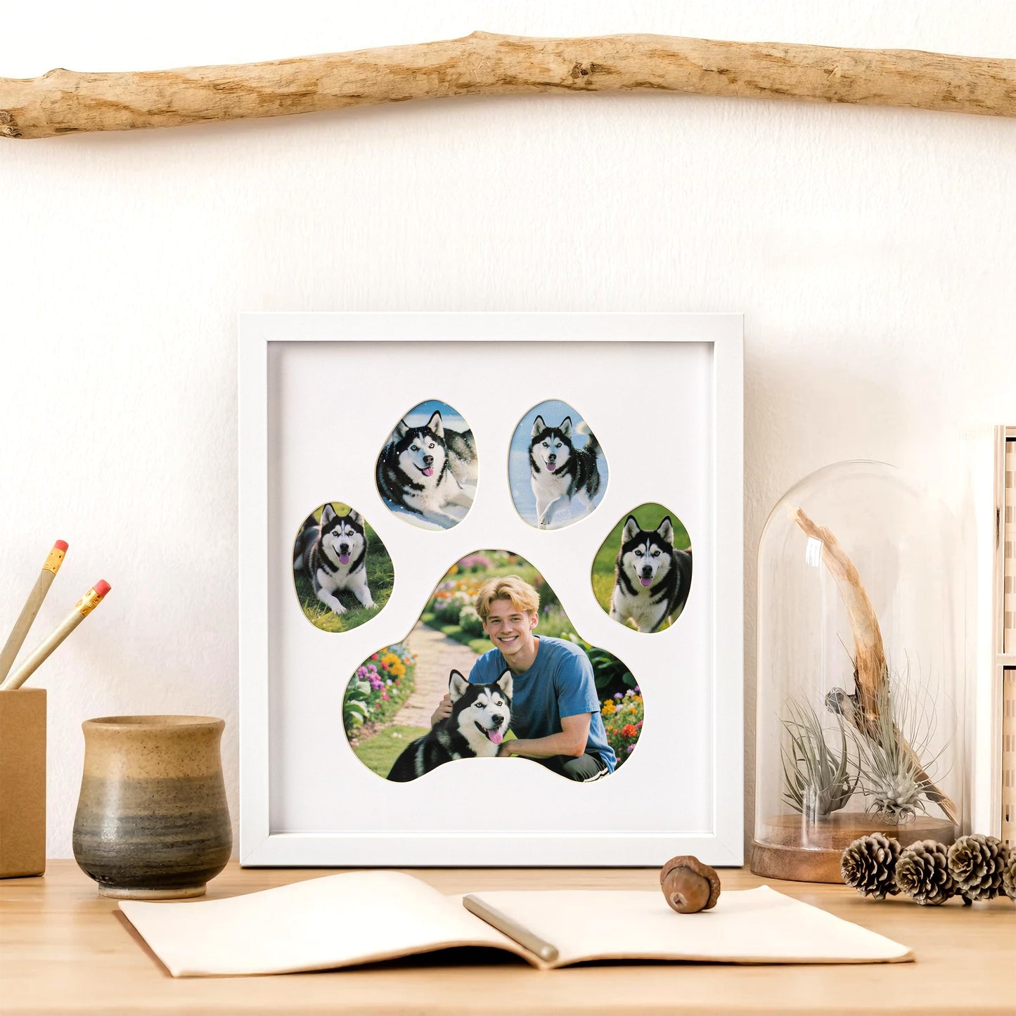 AELS Dog Paw Print Photo Collage Frame, Holds 5 Pictures of Pets & Owners, Ideal Gift for Dog Lovers Moms & Dads, Black Pet Memorial Keepsake and Wall Décor, 10.24" x 11.4"