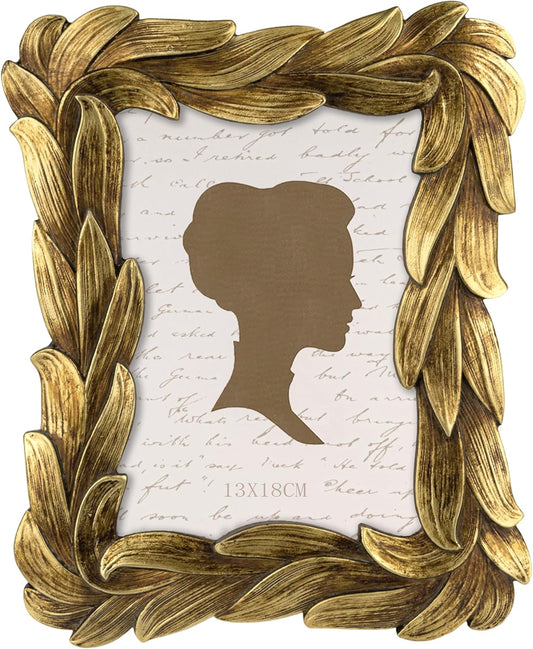 AELS 5x7 Inch Vintage Leaf Picture Frame, Elegant Antique Photo Frames with Glass Front, Photo Display, Tabletop Wall Hanging, Gift Ideas, Golden Bronze