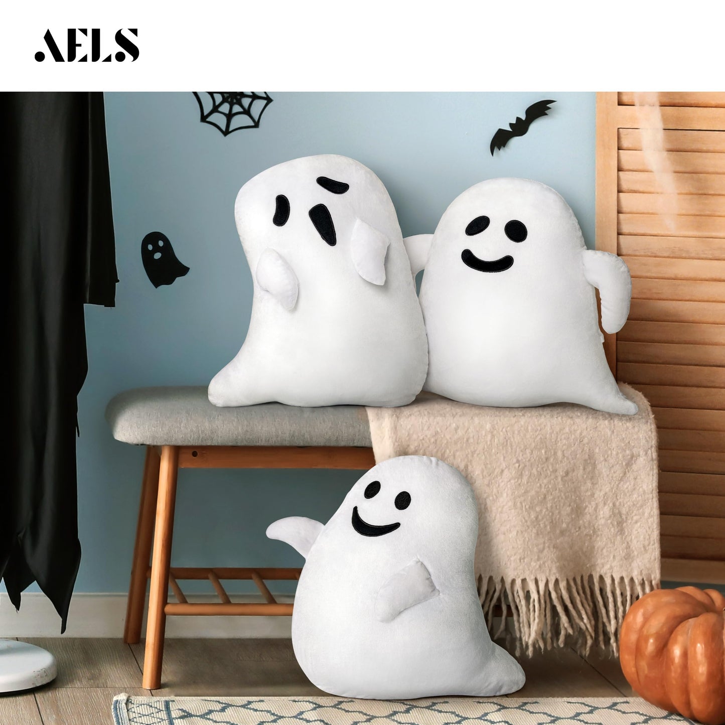 AELS Ghost Decorative Throw Pillow Cover Set of 3, Halloween Decorations, 19.6" &17.3" &15.7" Halloween Pillows Case for Holiday Party Home, Decor for Living Room Bedroom, Cover ONLY, Without Insert