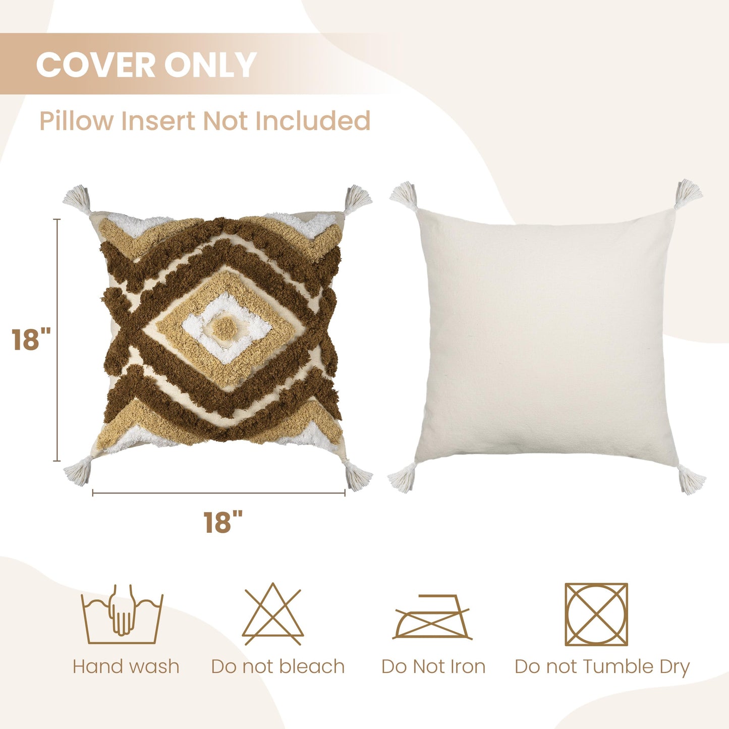 AELS Boho Decorative Textured Throw Pillow Covers 18x18, Modern Abstract Mid Century Pillow Case, Farmhouse Neutral Cushion Case for Bed Couch Sofa, Ombre Light Brown