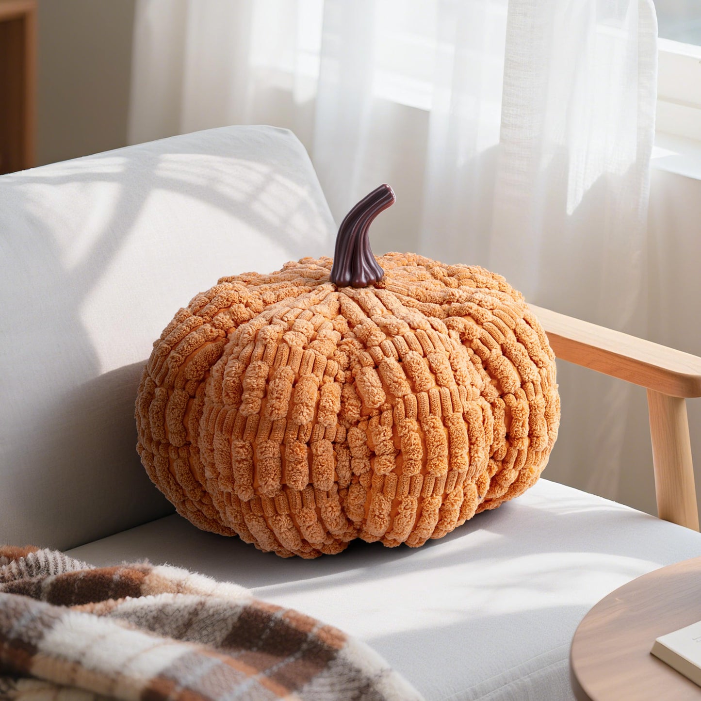 AELS Pumpkin Pillows Halloween Pumpkin Pillow, Fall Thanksgiving Decorative Throw Pillow, 14 Inch 3D Pumpkin Throw Pillows for Home, Party, Gift, Pumpkin Orange