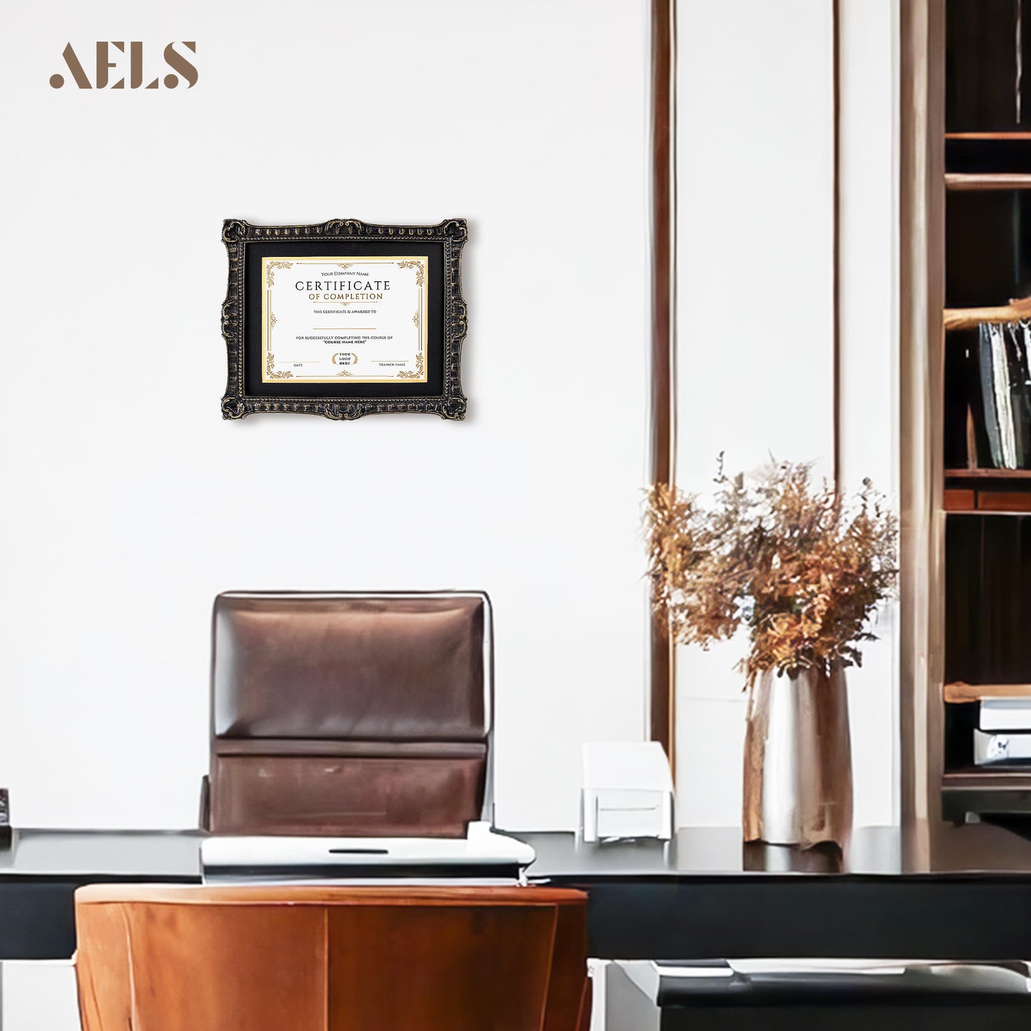 AELS 11" x 14" Diploma Frame for Wall and Tabletop Display, Vintage College Degree Document Certificate Frame with HD Glass, Fits 8.5" x 11" Certificates with Mat or 11" x 14" without Mat, Black with Gold Trim