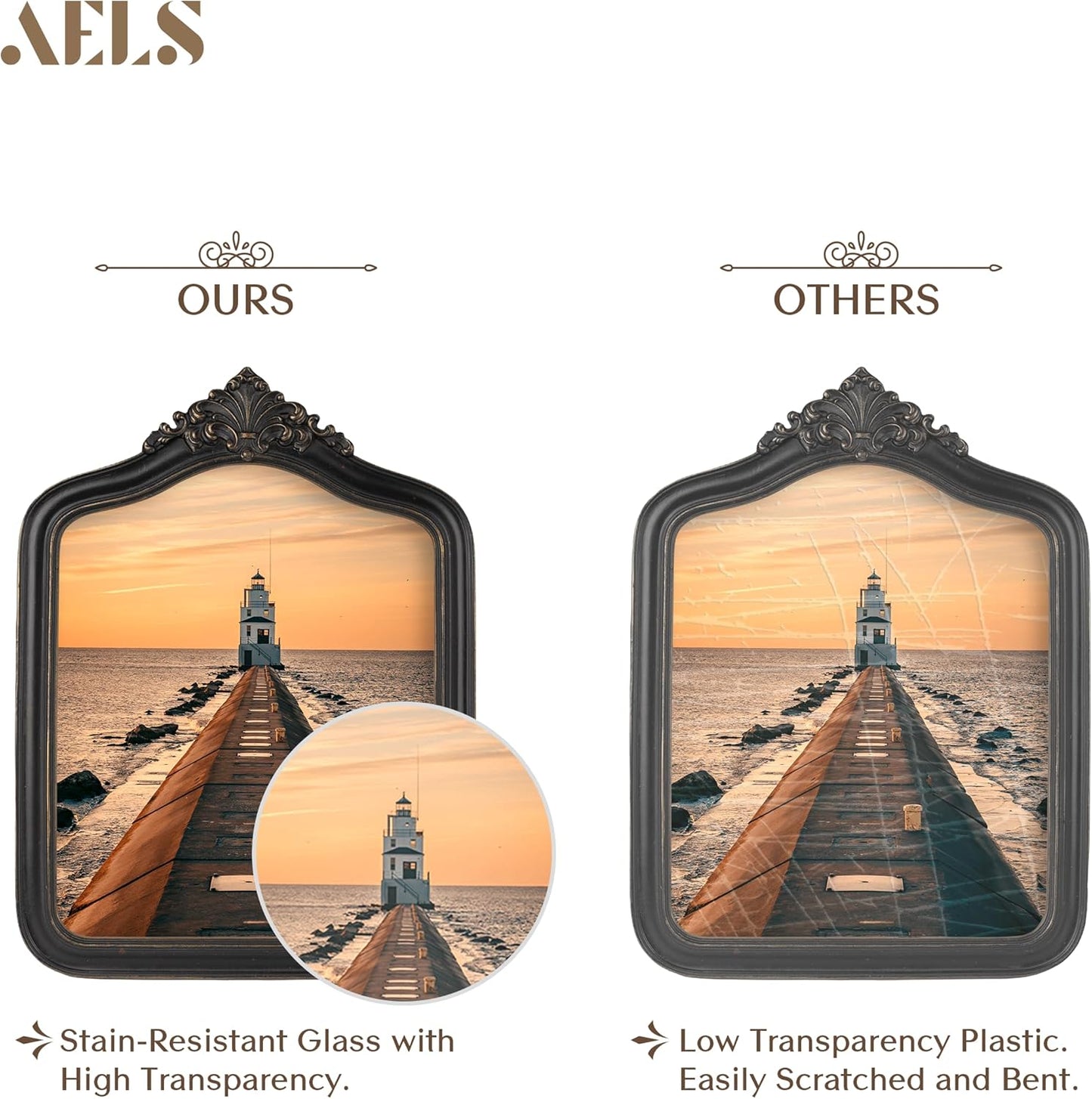 AELS 8x10 Inch Vintage Black Picture Frame, Elegant Antique Photo Frames with Glass Front, Photo Display, Tabletop Wall Hanging, Gift Ideas, Black and Bronze