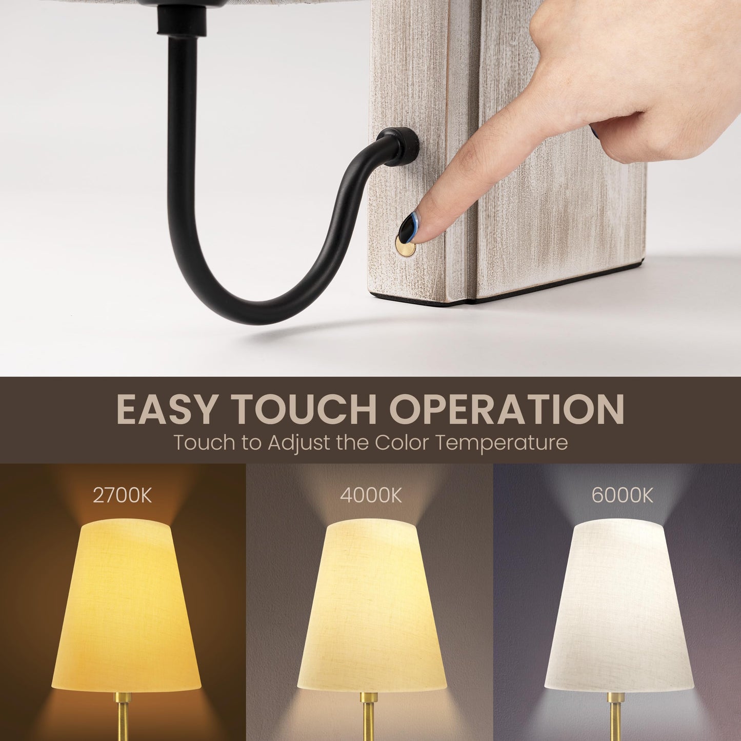 AELS Wooden Bookshelf Lamp with Bulb, Cordless Touch Dimmable Table Lamp with Linen Fabric Shade, Battery Operated, Modern Decorative Bookend, Book Sconce for Office Home Bedroom Bookshelf, Dark Brown