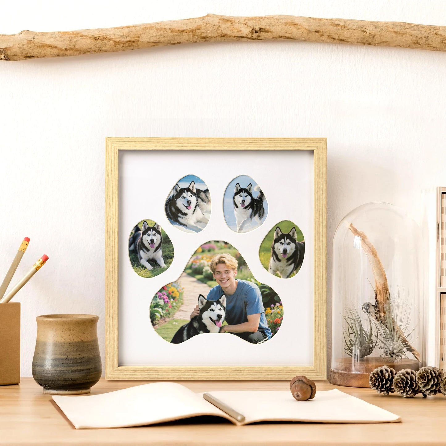 AELS Dog Paw Print Photo Collage Frame, Holds 5 Pictures of Pets & Owners, Ideal Gift for Dog Lovers Moms & Dads, Black Pet Memorial Keepsake and Wall Décor, 10.24" x 11.4"