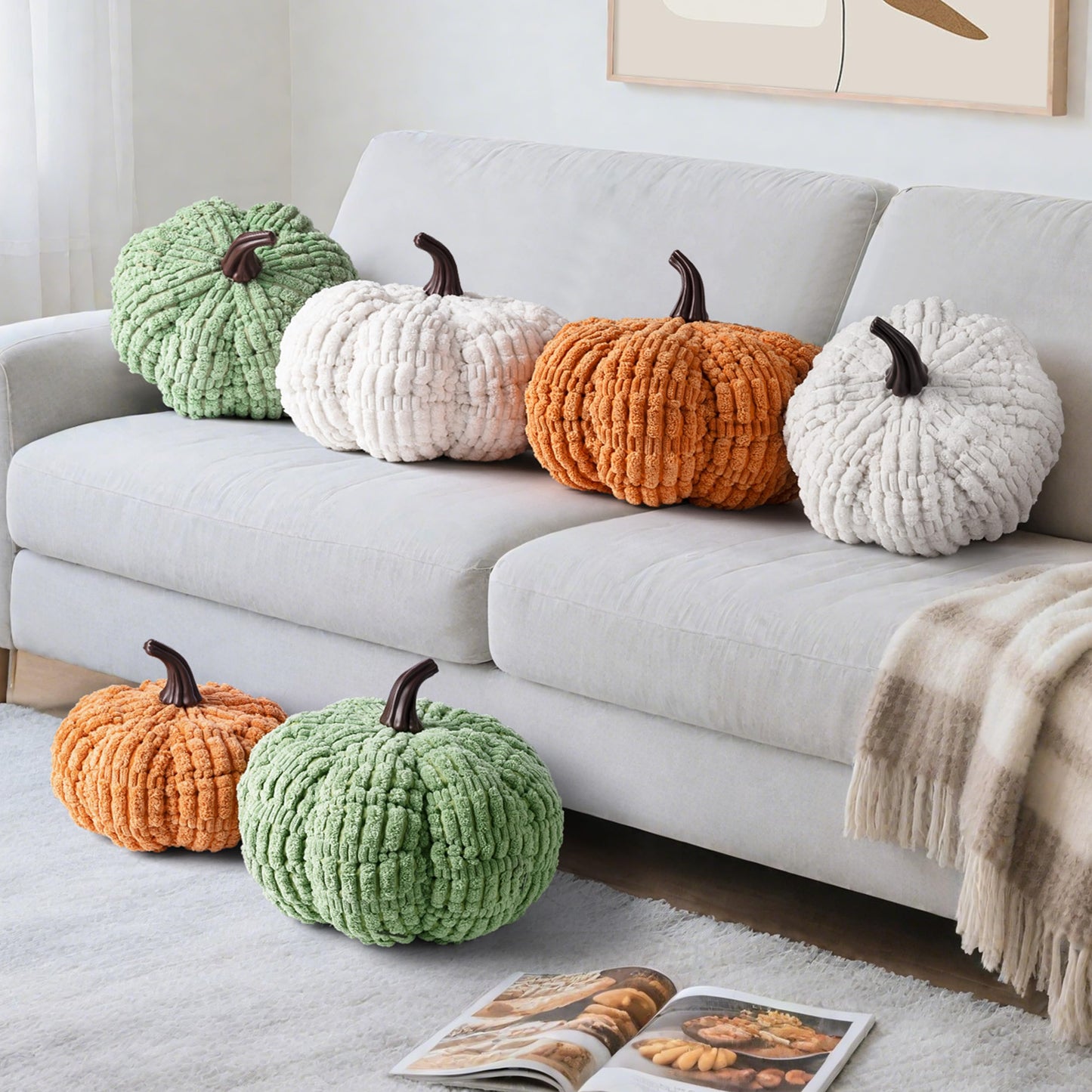 AELS Pumpkin Pillows Halloween Pumpkin Pillow, Fall Thanksgiving Decorative Throw Pillow, 14 Inch 3D Pumpkin Throw Pillows for Home, Party, Gift, Pumpkin Orange