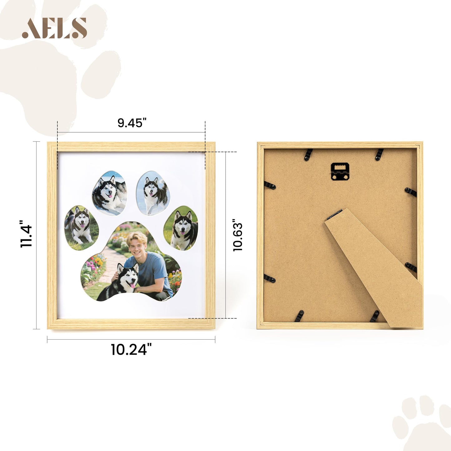 AELS Dog Paw Print Photo Collage Frame, Holds 5 Pictures of Pets & Owners, Ideal Gift for Dog Lovers Moms & Dads, Black Pet Memorial Keepsake and Wall Décor, 10.24" x 11.4"