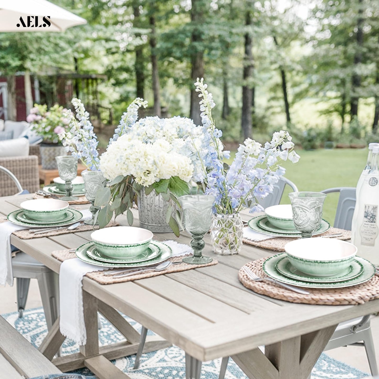 AELS Melamine Dinnerware Set of 12 Pcs Dinner Dishes Set for Indoor and Outdoor Use, Dishwasher Safe, Lightweight Unbreakable, BPA Free, Sage Green