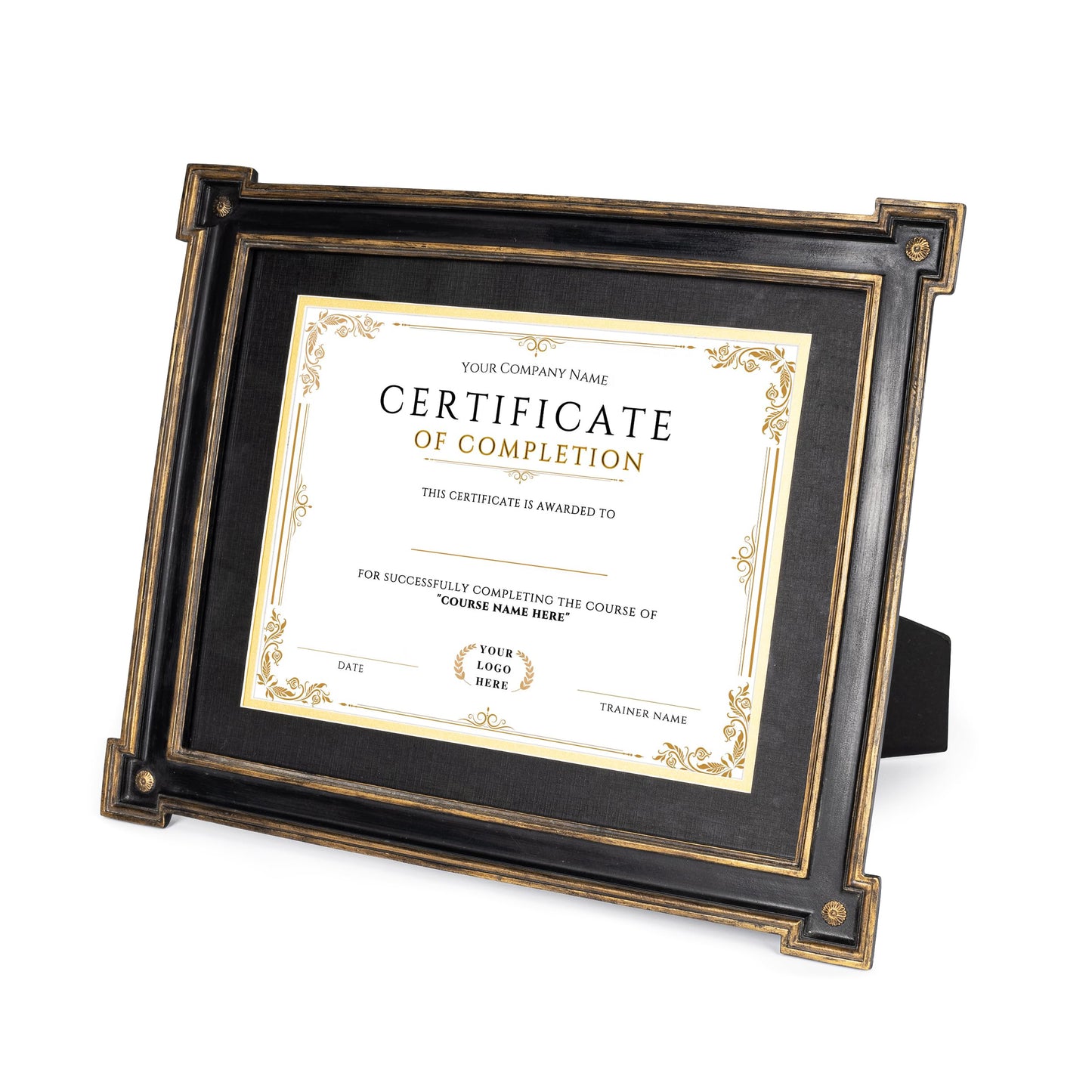 AELS 11" x 14" Diploma Frame for Wall and Tabletop Display, Vintage College Degree Document Certificate Frame with HD Glass, Fits 8.5" x 11" Certificates with Mat or 11" x 14" without Mat, Black with Gold Trim