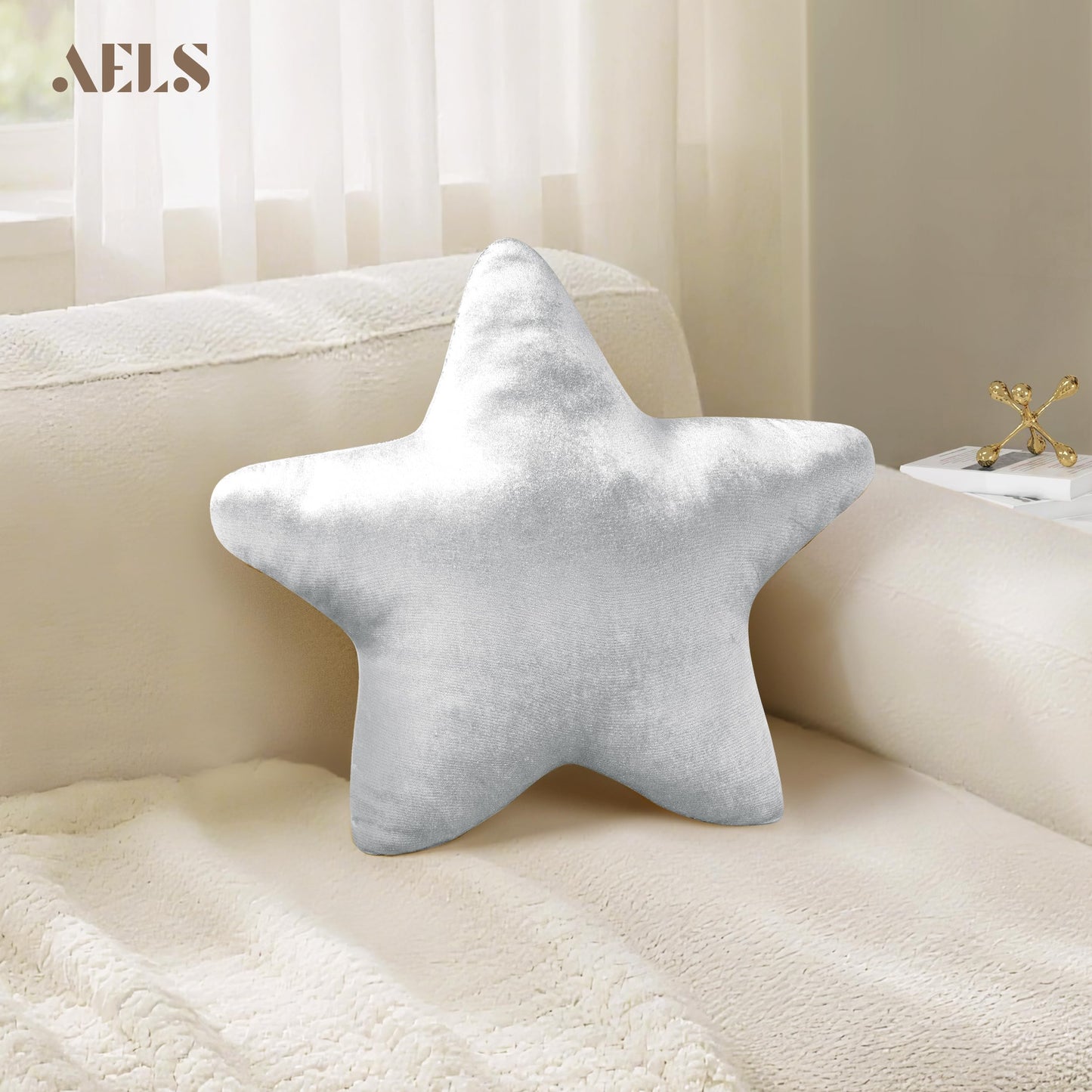 AELS Star Pillow - 19.6" Soft Velvet Star Shaped Decorative Throw Pillow for Couch, Bed, Living Room, Nursery, Home Decor Gift for Christmas, Birthday, Baby Shower, Gold