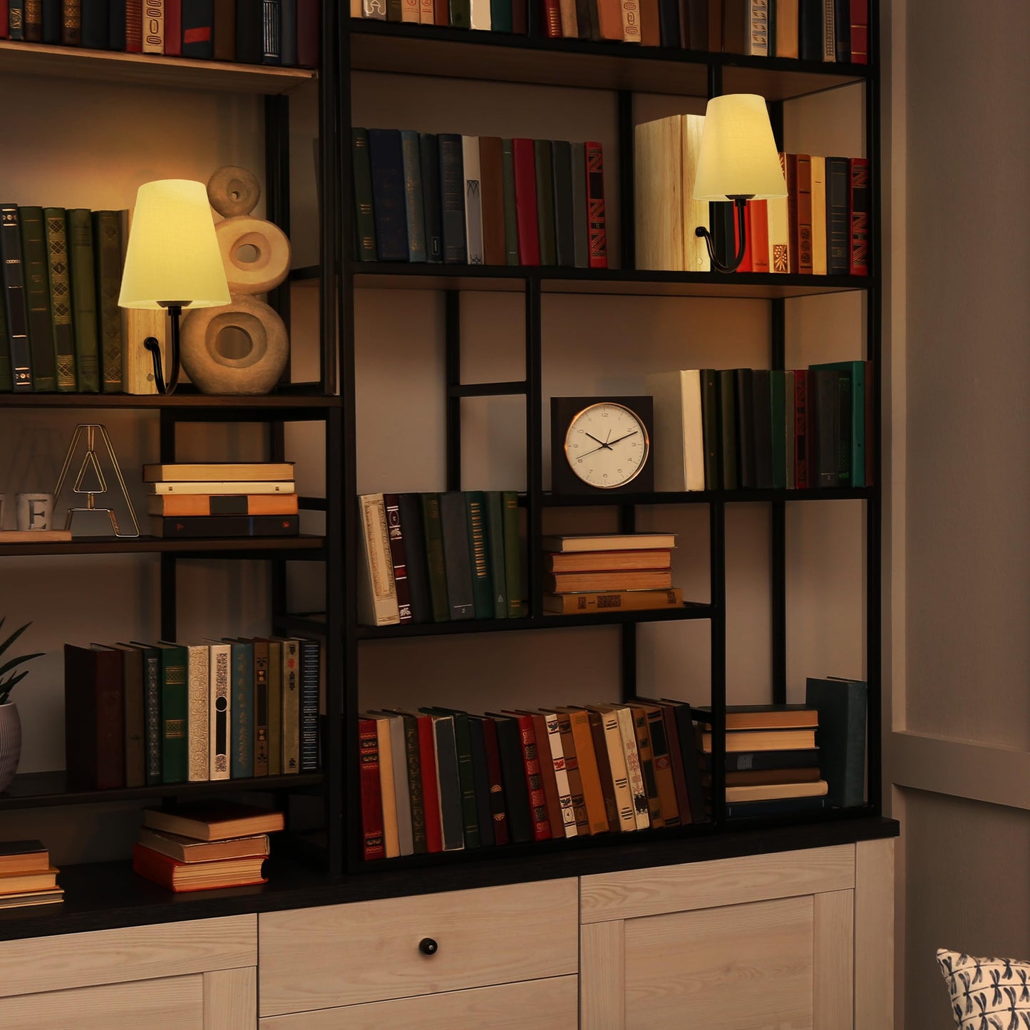 AELS Wooden Bookshelf Lamp with Bulb, Cordless Touch Dimmable Table Lamp with Linen Fabric Shade, Battery Operated, Modern Decorative Bookend, Book Sconce for Office Home Bedroom Bookshelf, Dark Brown