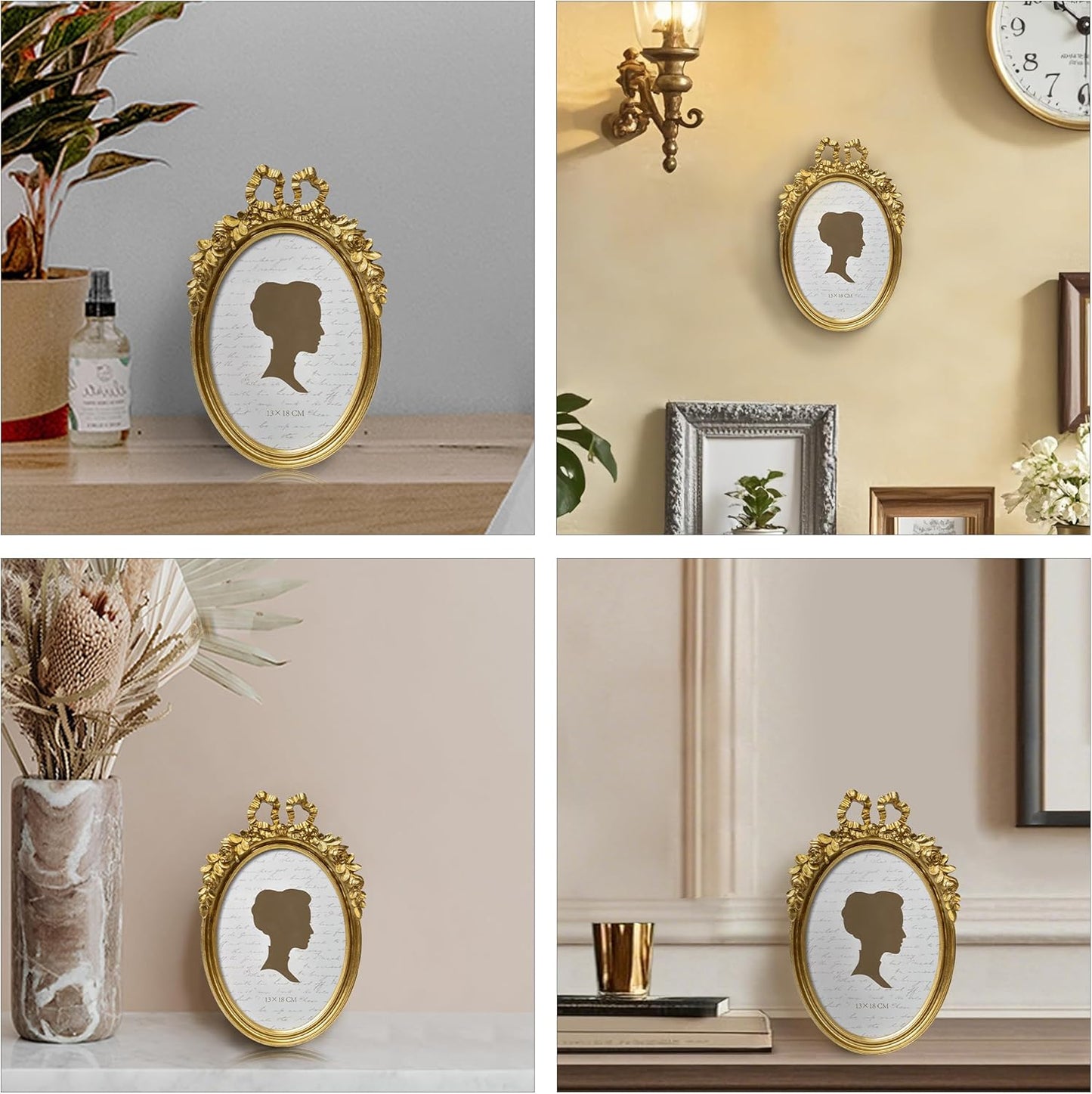 AELS 5x7 Inch Bow Vintage Picture Frame, Floral Rose Antique Oval Gold Photo Frames with Glass Front, Elegant Photo Display, Tabletop Wall Hanging, Gift Ideas