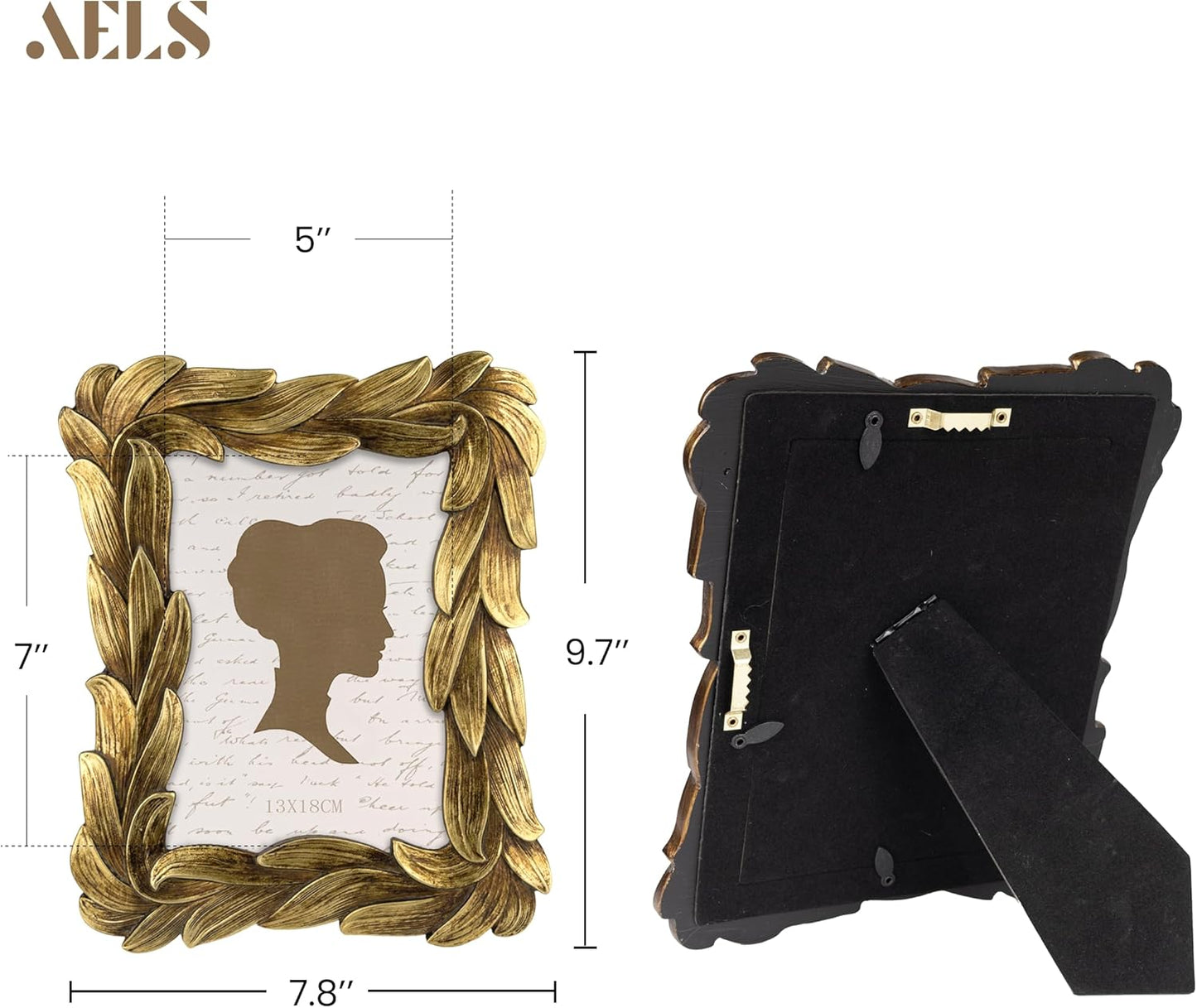 AELS 5x7 Inch Vintage Leaf Picture Frame, Elegant Antique Photo Frames with Glass Front, Photo Display, Tabletop Wall Hanging, Gift Ideas, Golden Bronze