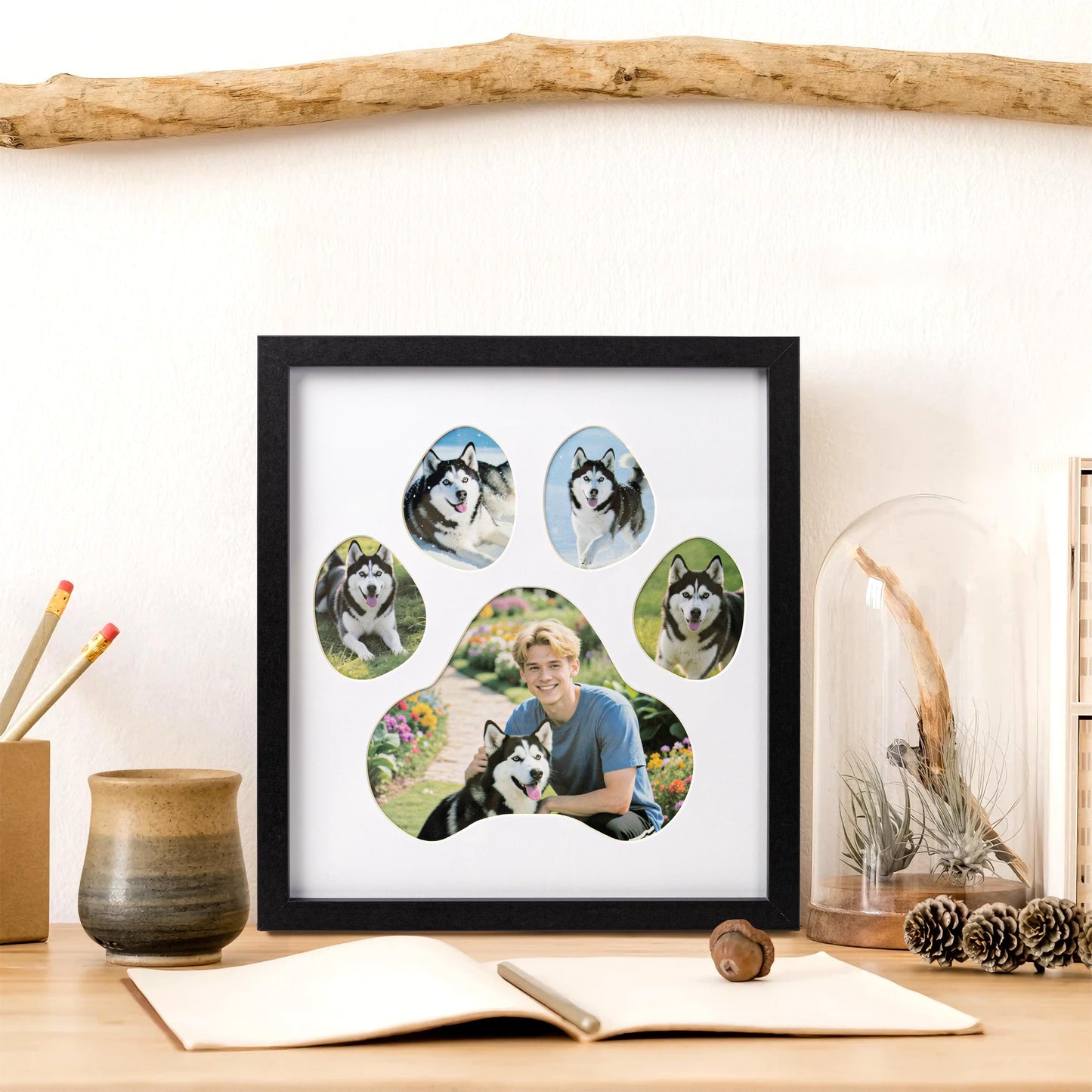 AELS Dog Paw Print Photo Collage Frame, Holds 5 Pictures of Pets & Owners, Ideal Gift for Dog Lovers Moms & Dads, Black Pet Memorial Keepsake and Wall Décor, 10.24" x 11.4"