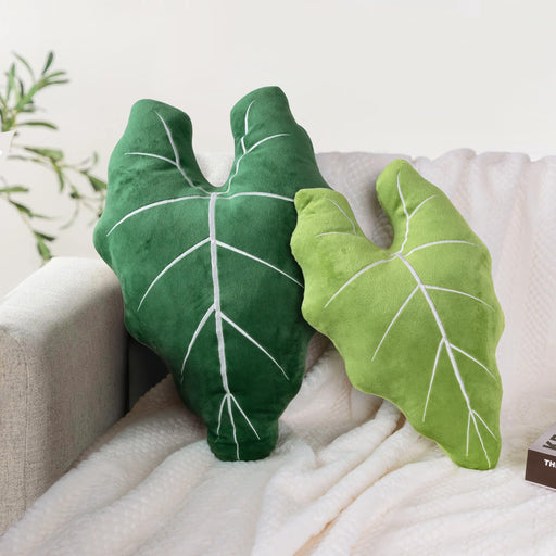 AELS Set of 2 3D Leaves Decorative Throw Pillows, 19"& 15" Philodendron Gloriosum Plush Pillow Set for Plant Lovers Garden Lovers, Living Room Bedroom Nursery Decor, Light Green & Dark Green