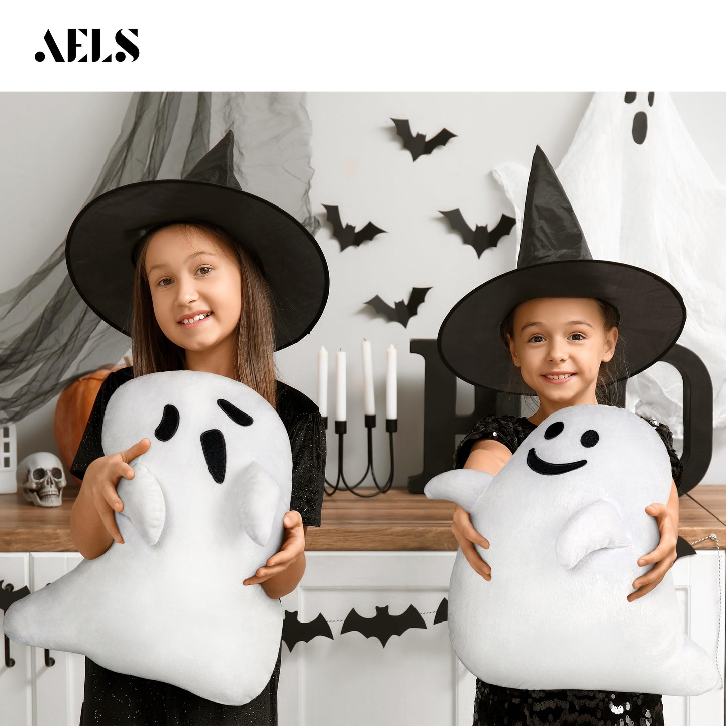 AELS Ghost Decorative Throw Pillow Cover Set of 3, Halloween Decorations, 19.6" &17.3" &15.7" Halloween Pillows Case for Holiday Party Home, Decor for Living Room Bedroom, Cover ONLY, Without Insert