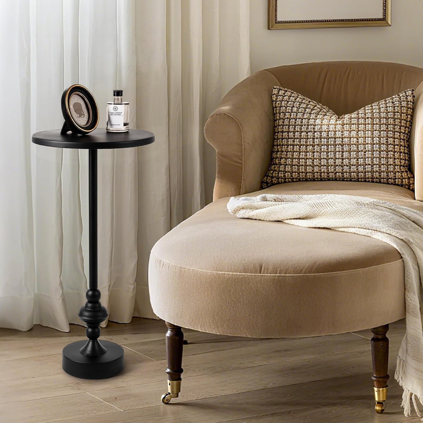 AELS Mid Century Modern Accent Drink Table, 11.8" Round Black Side Table with Metal Top and Base, Small End Table Nightstand for Living Room, Bedroom, Office, or Entryway