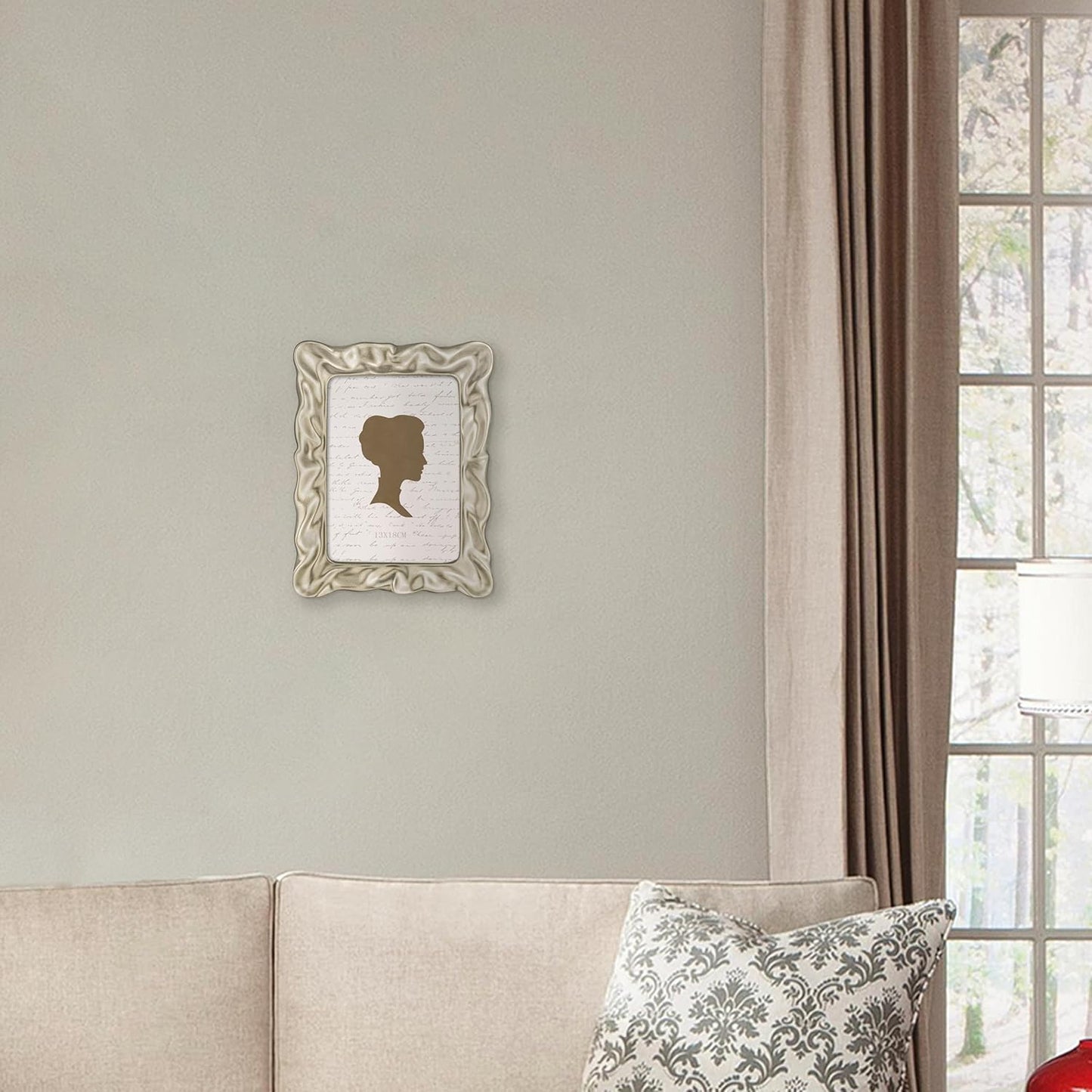 AELS 5x7 Inch Satin Nickel Ruffled Textured Scalloped Picture Frame, Wavy Organic Modern Mid Century Modern Antique Photo Frame with Glass Front, Tabletop Wall Hanging, Gift Ideas