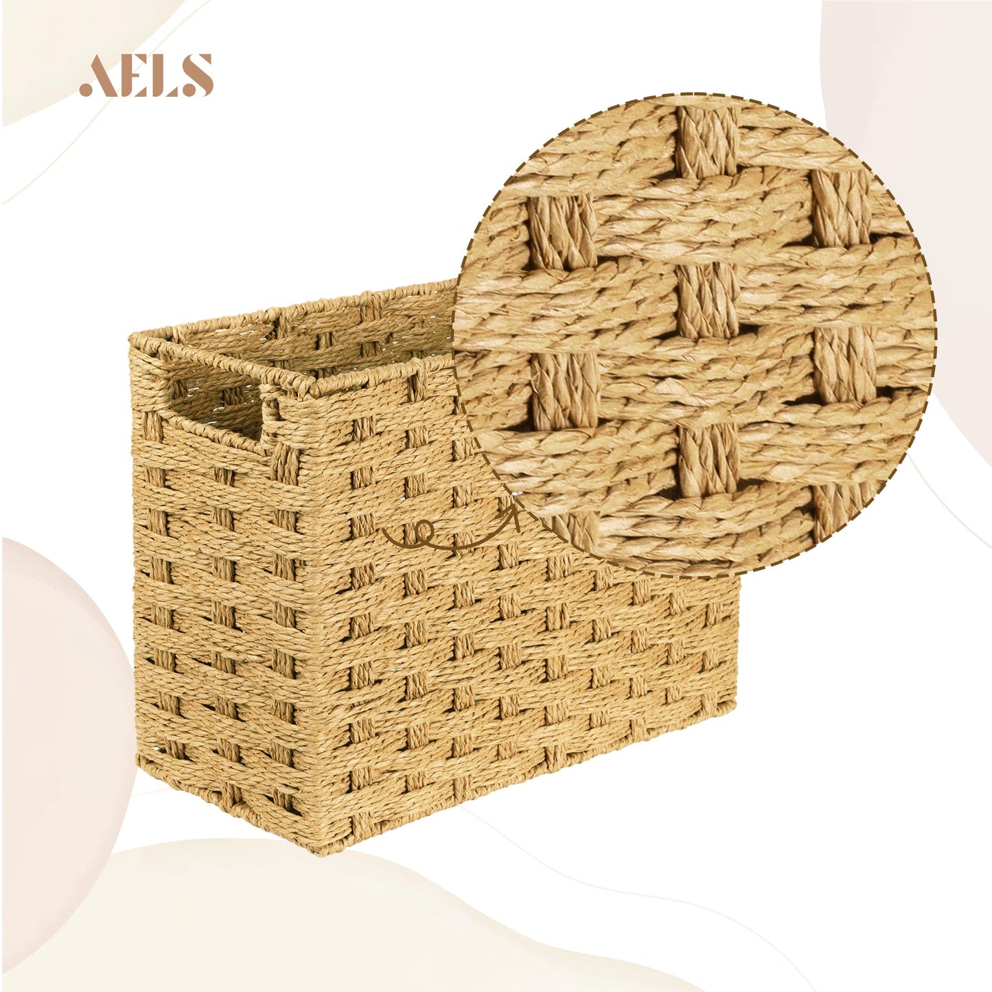 AELS Woven Natural Fibre Magazine Holder, Scalloped Edge Magazine Rack Floor, Hand-woven Magazine Organizer, Magazine Basket, Boho Modern Farmhouse Book Basket, File Newspaper Mail Holder for Office