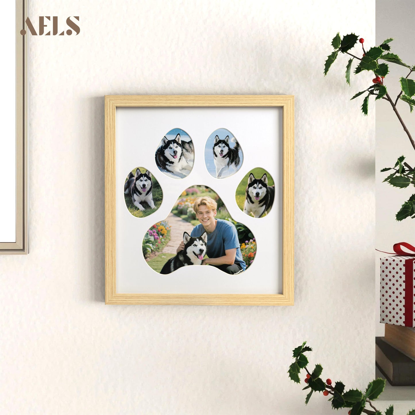 AELS Dog Paw Print Photo Collage Frame, Holds 5 Pictures of Pets & Owners, Ideal Gift for Dog Lovers Moms & Dads, Black Pet Memorial Keepsake and Wall Décor, 10.24" x 11.4"