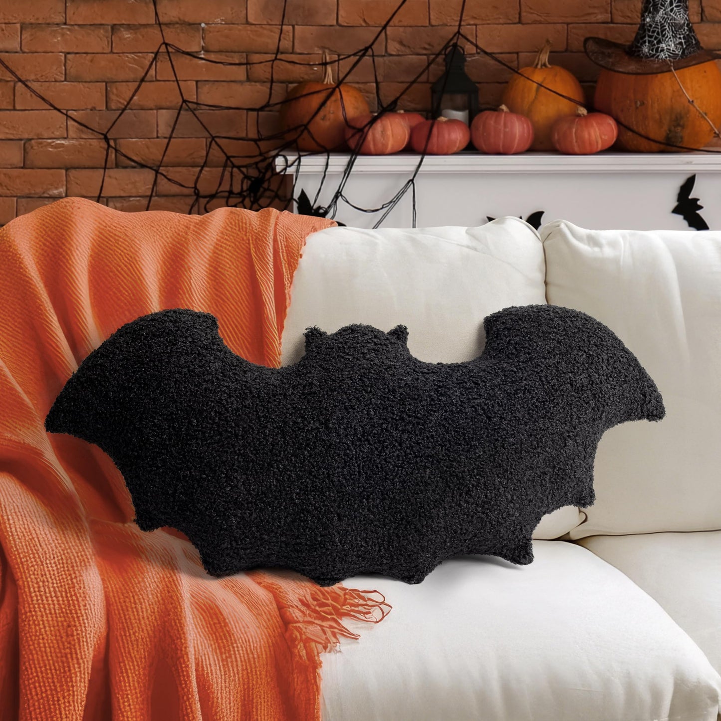 AELS Bat Pillow Set of 2, 23.6"&19.6" Bats Plush Pillow, Halloween Pillows for Holiday Party Home, Halloween Decorations for Living Room Bedroom, Black