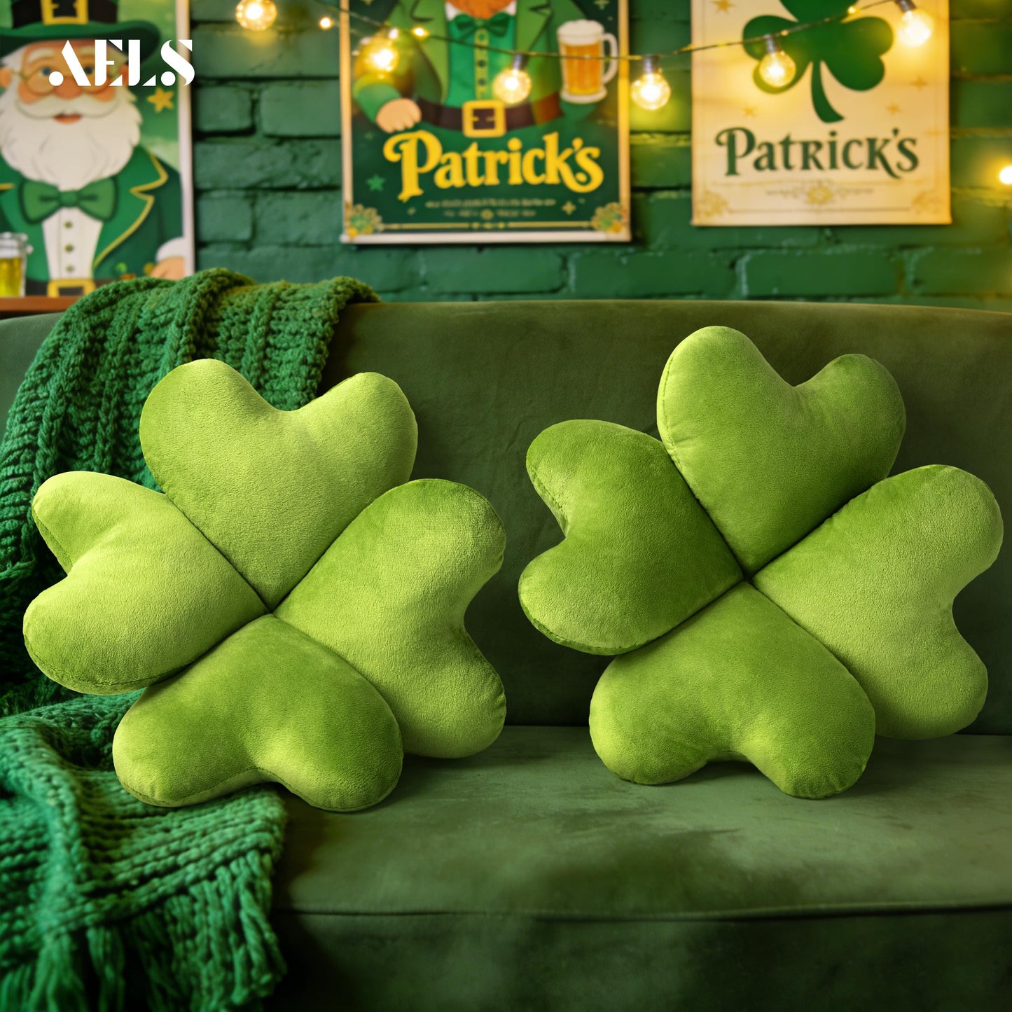 AELS Shamrock Pillow Set of 2, St. Patrick's Day Decorative Throw Pillow, 15.7" Corduroy Striped Cute Cushion for Living Room & Bedroom, Perfect for Holiday Home Decor, Irish Green