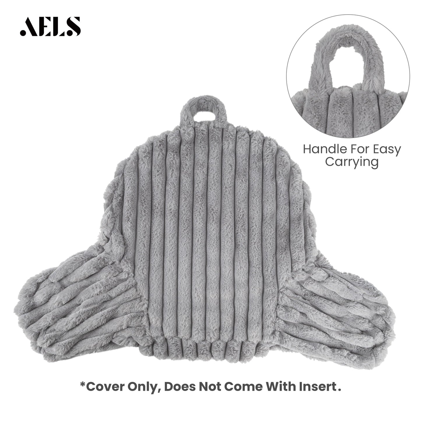 AELS Large Reading Pillow Replacement Cover with Arms and Pockets (Cover ONLY), 18" Soft Faux Fur Striped Backrest Pillow Cover Fits Standard Size Reading Pillows, Gray